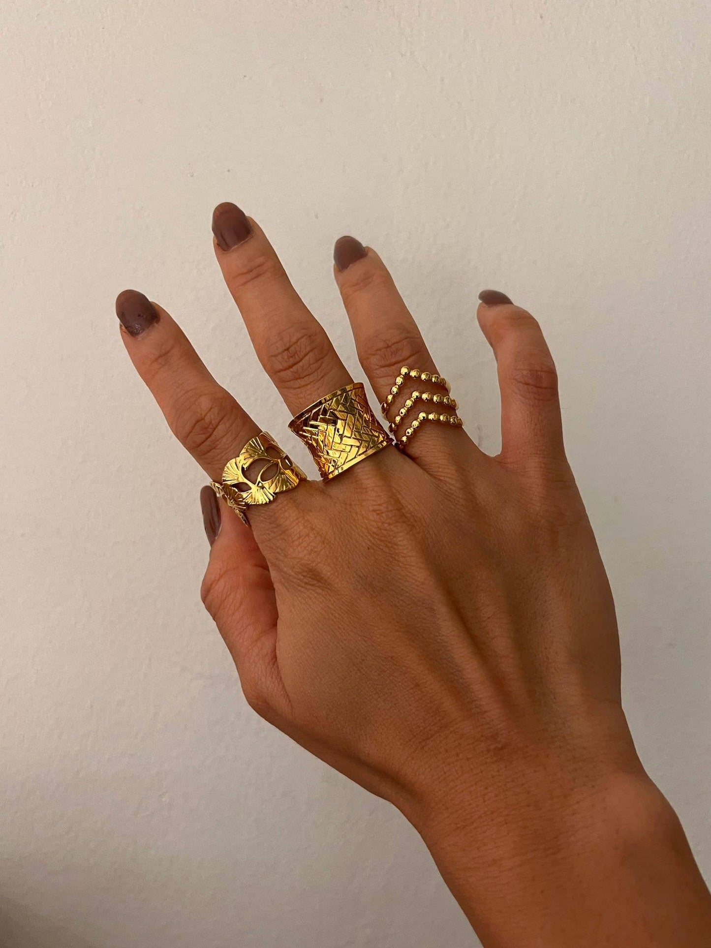 Chevron Adjustable Stainless Steel Gold Ring