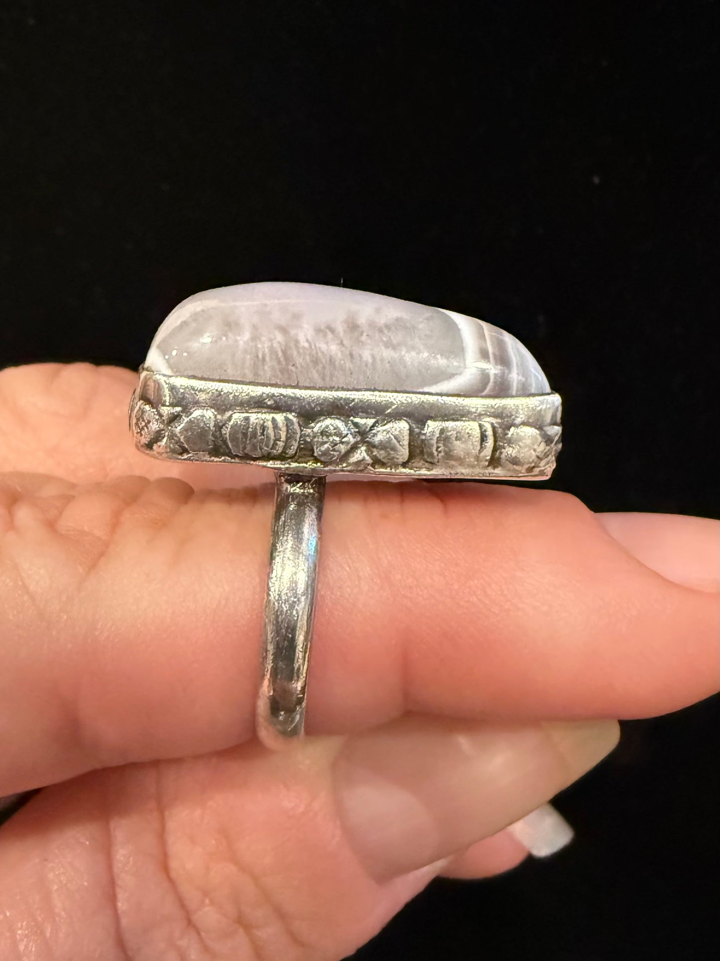 Vintage-Agate Sterling Ring sz8