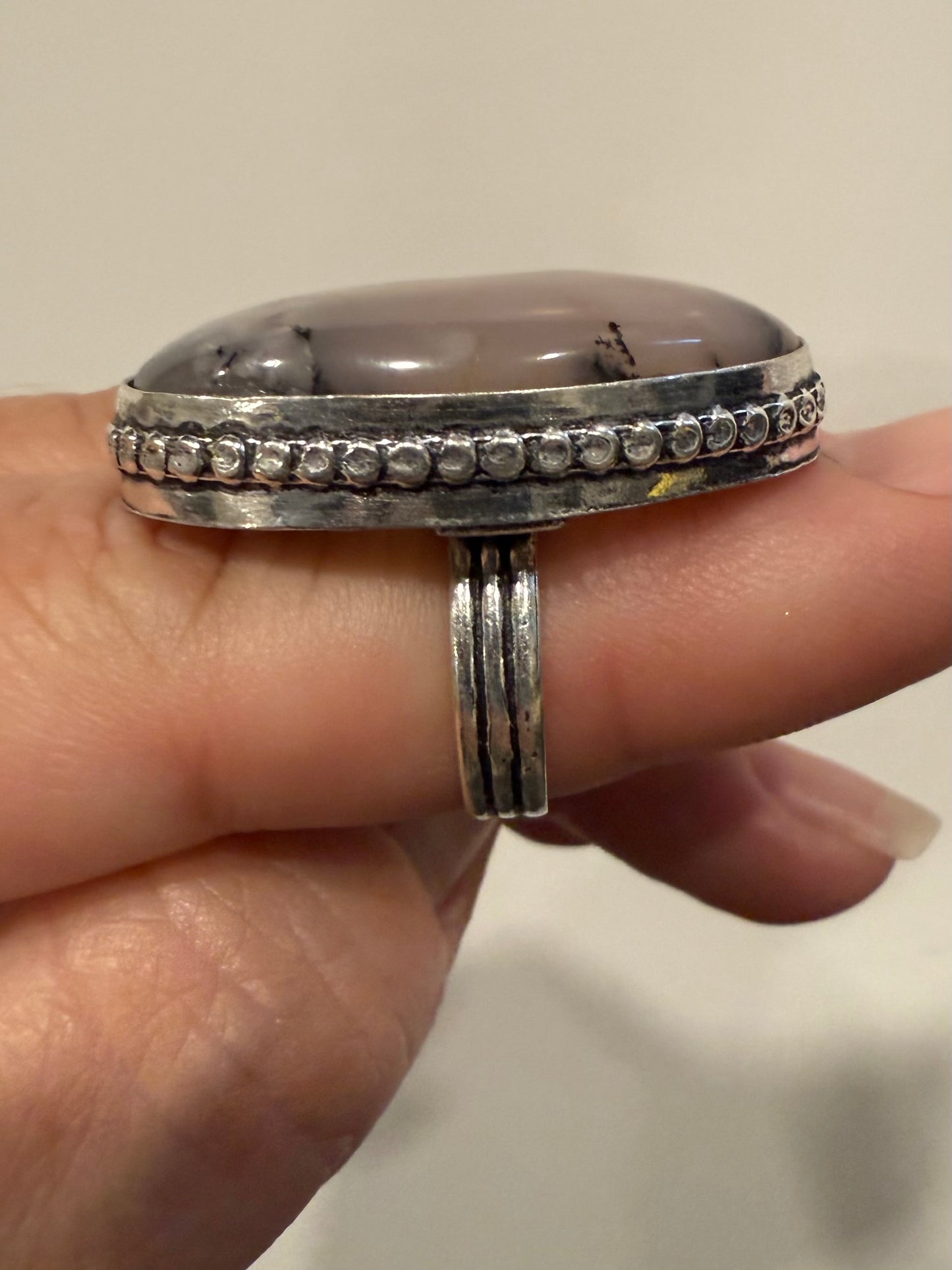 Vintage-Dendritic Agate Sterling Silver Ring sz6