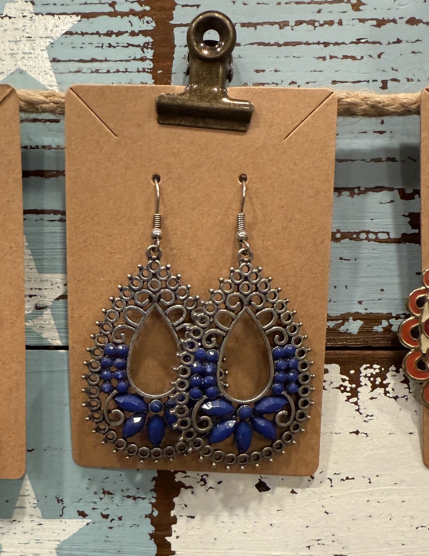 Vintage Blue & Silver Ornate Earrings