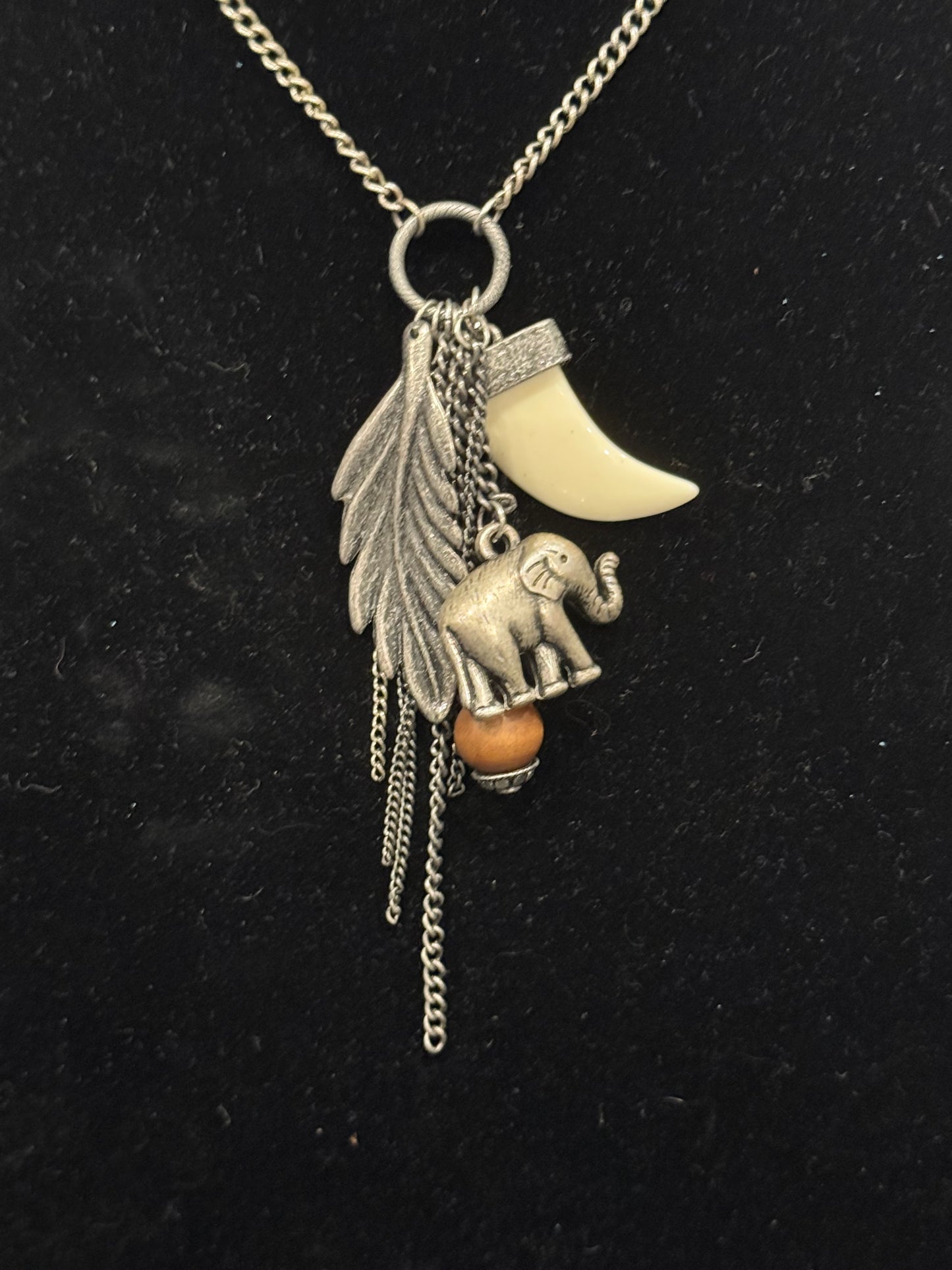 Vintage Elephant/Leaf/Bone Necklace