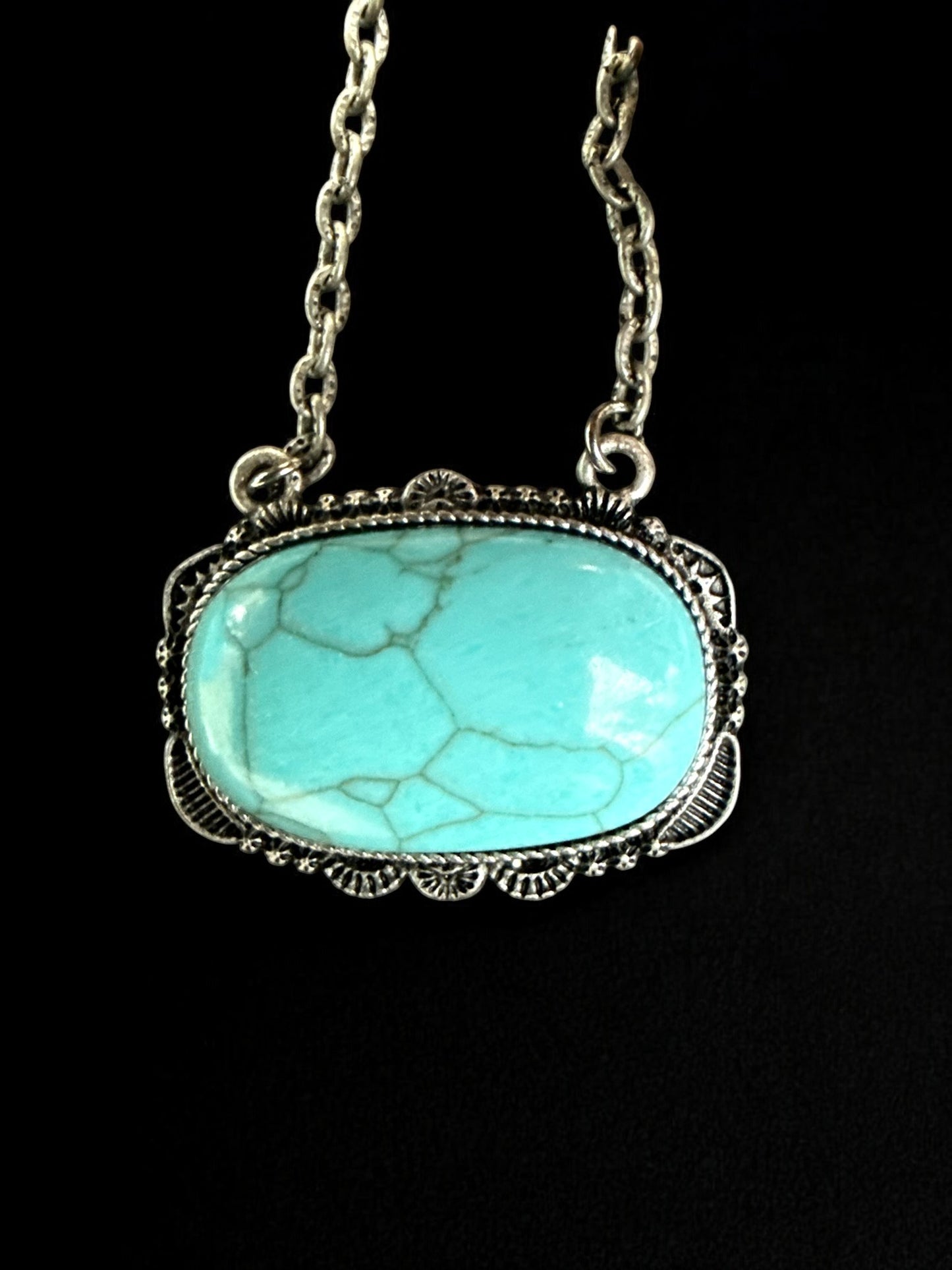 Vintage Sky Stone Silver Pendant Necklace 14-16"
