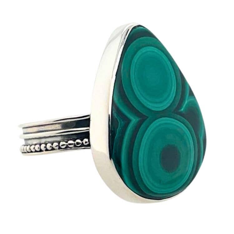 Sterling Malachite Radhas Sacred Lake Ring