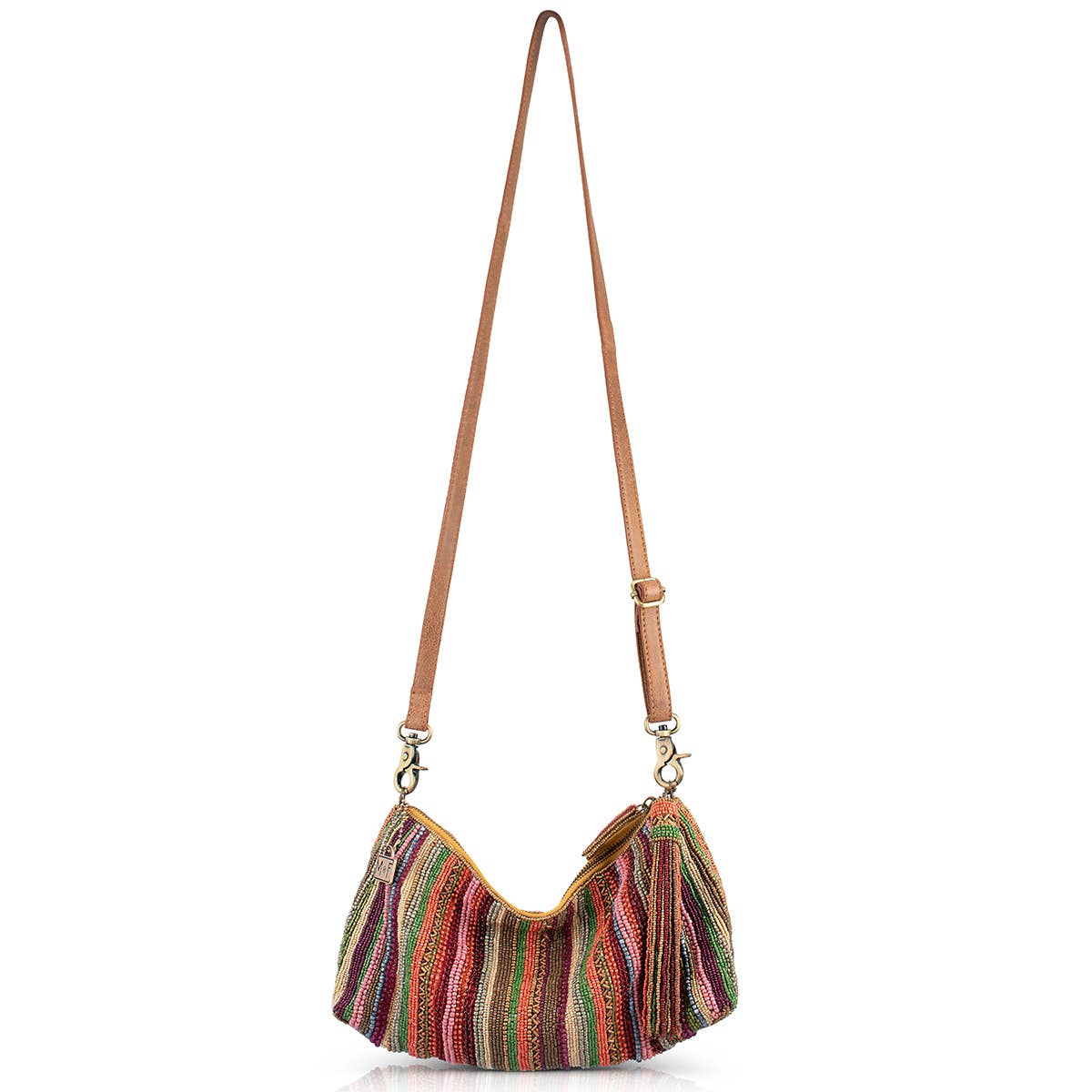 Between the Lines Boho Rainbow and Leather Handbag