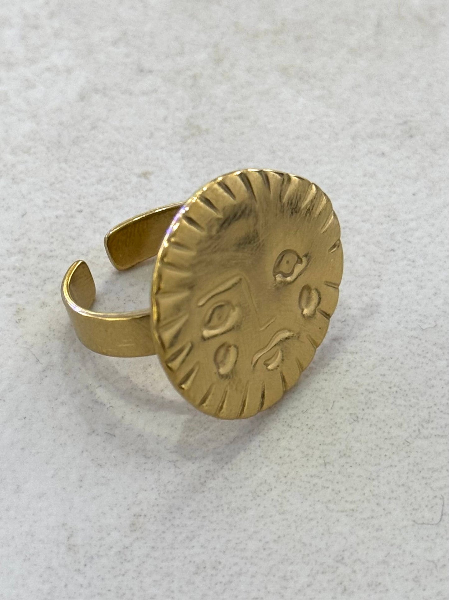 Antique Sun Adjustable Stainless Steel Gold Ring