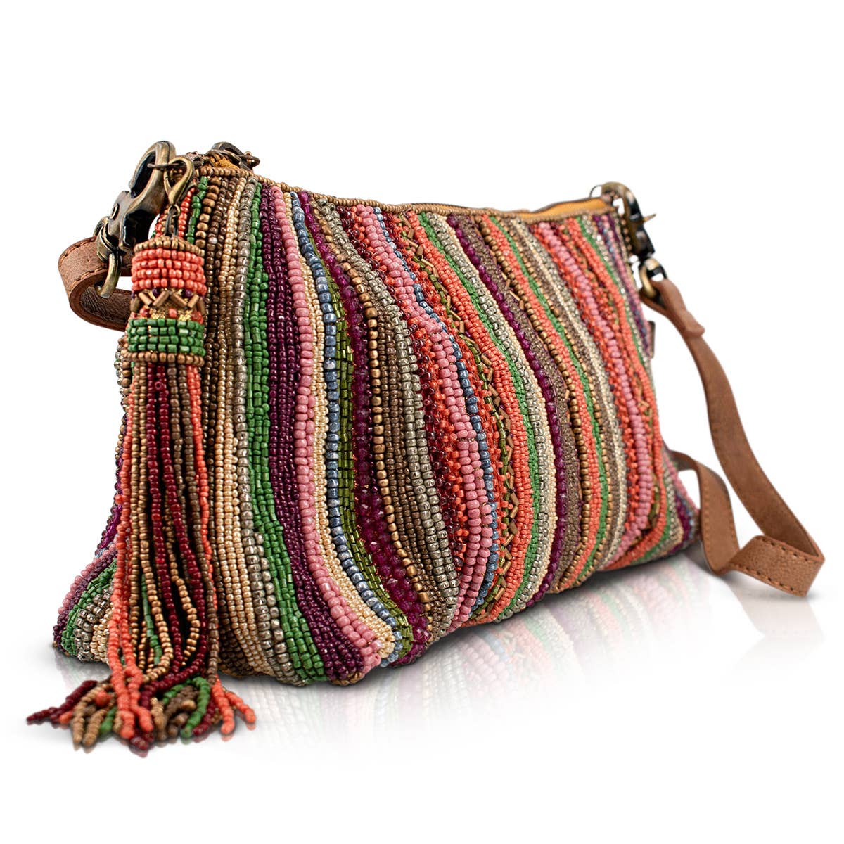 Between the Lines Boho Rainbow and Leather Handbag