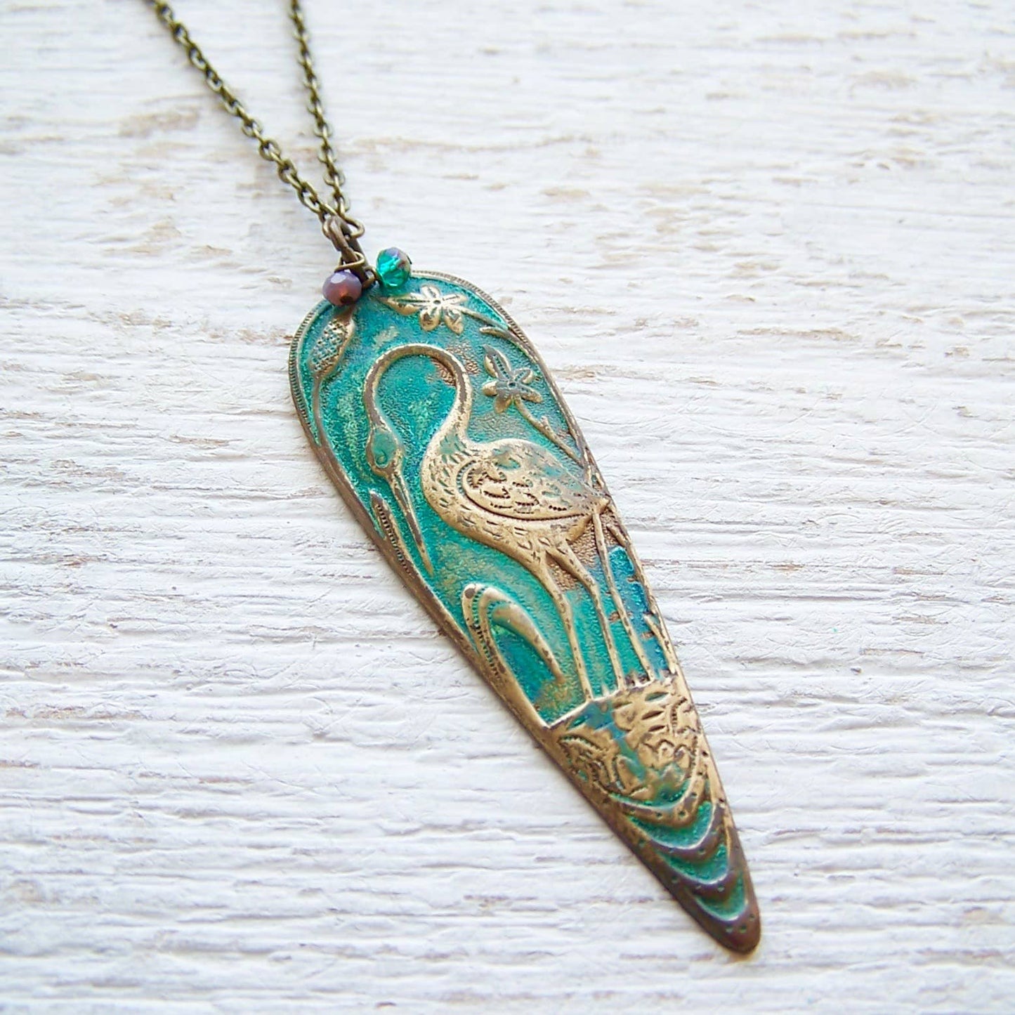 Nouveau Heron Brass Necklace - 26"