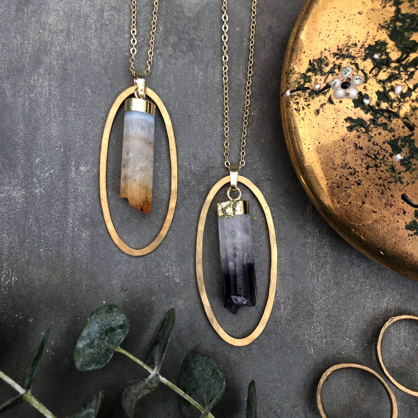 Otisco Necklace ~ 14K Gold Plated Amethyst or Citrine