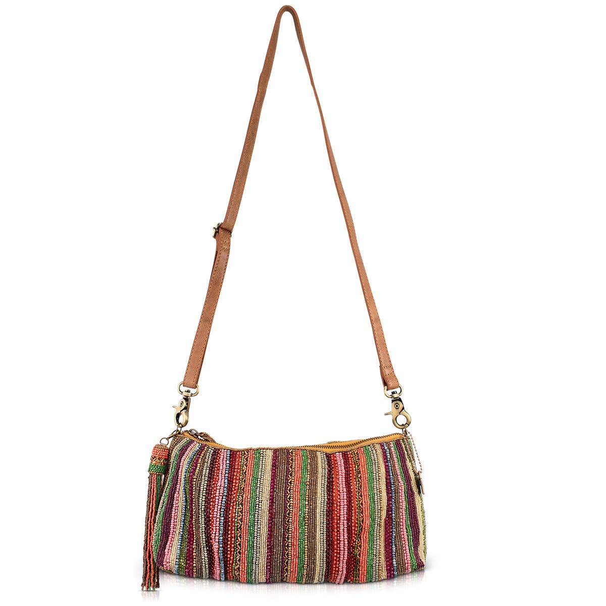 Between the Lines Boho Rainbow and Leather Handbag