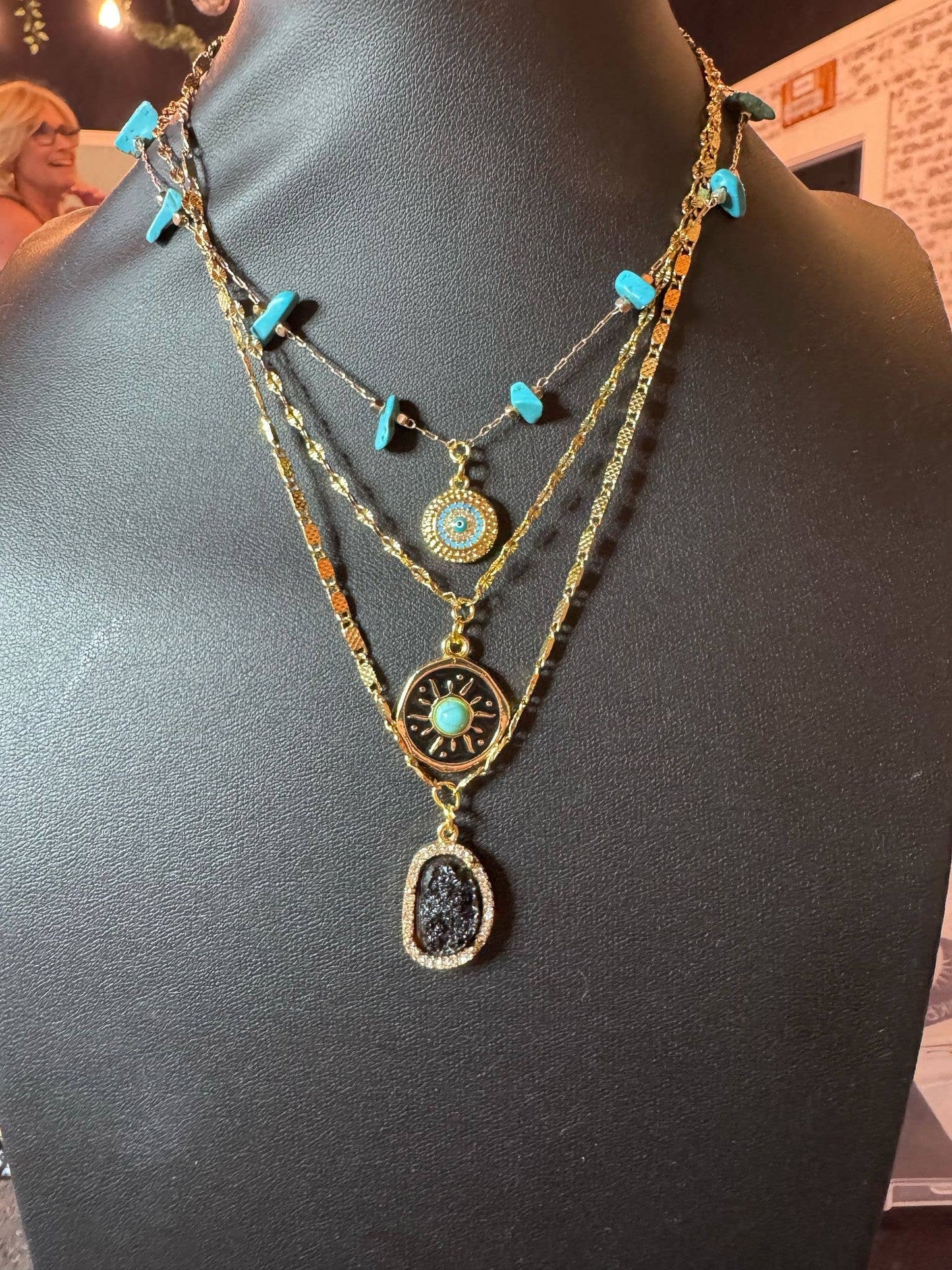 Blue Onyx Triple Necklace