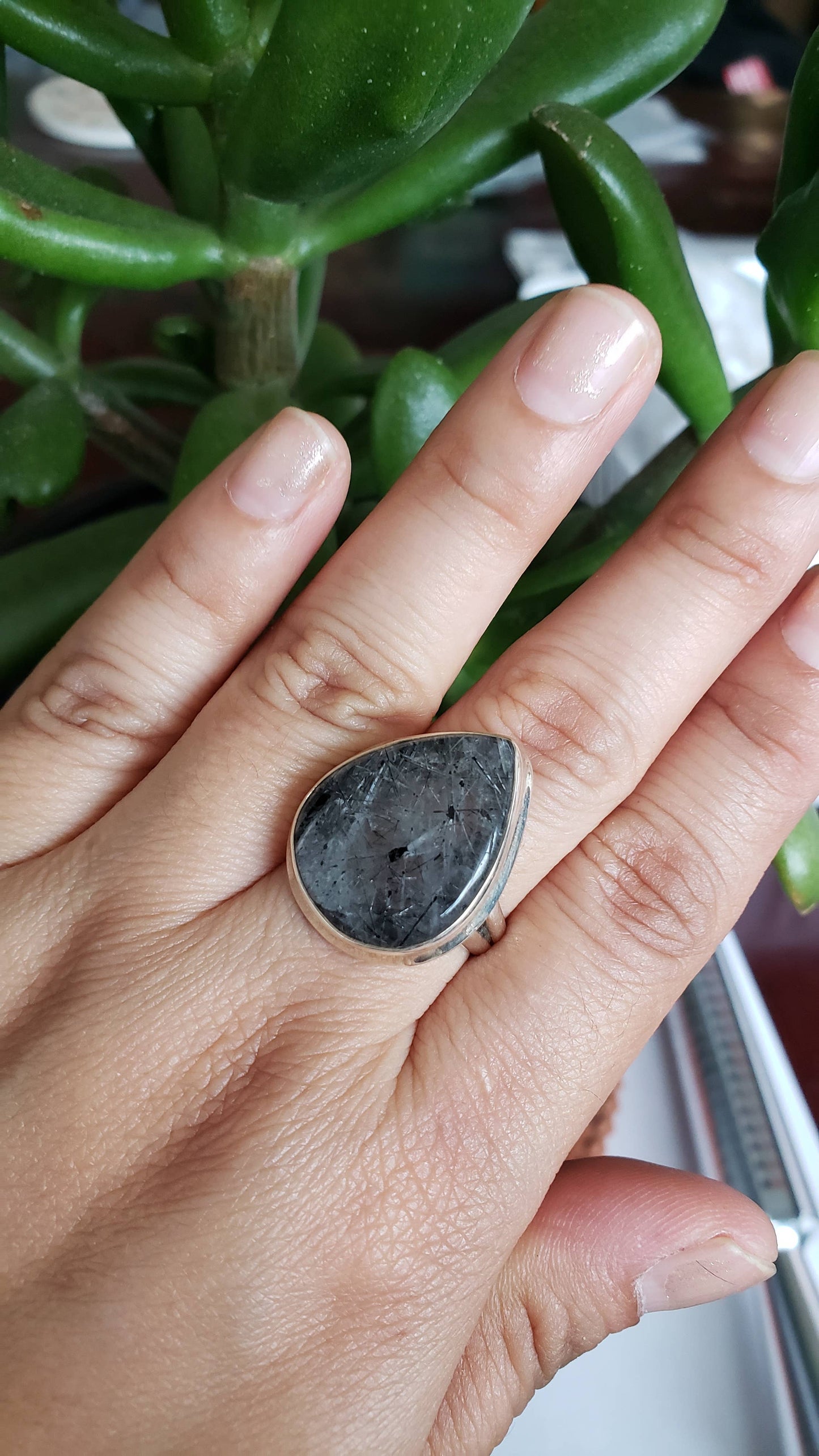 Sterling Black Rutile Quartz Ring