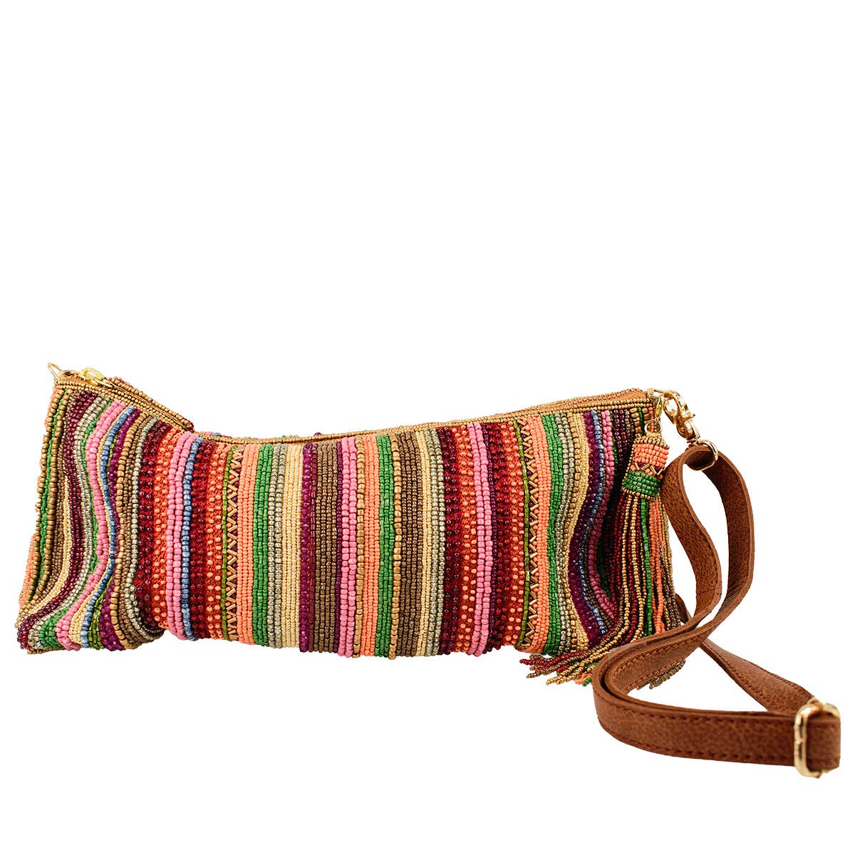 Between the Lines Boho Rainbow and Leather Handbag