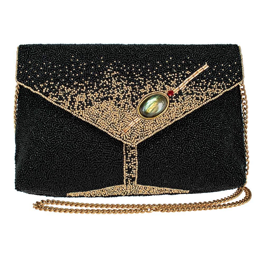 Olive You Beaded Martini Glass Crossbody Clutch