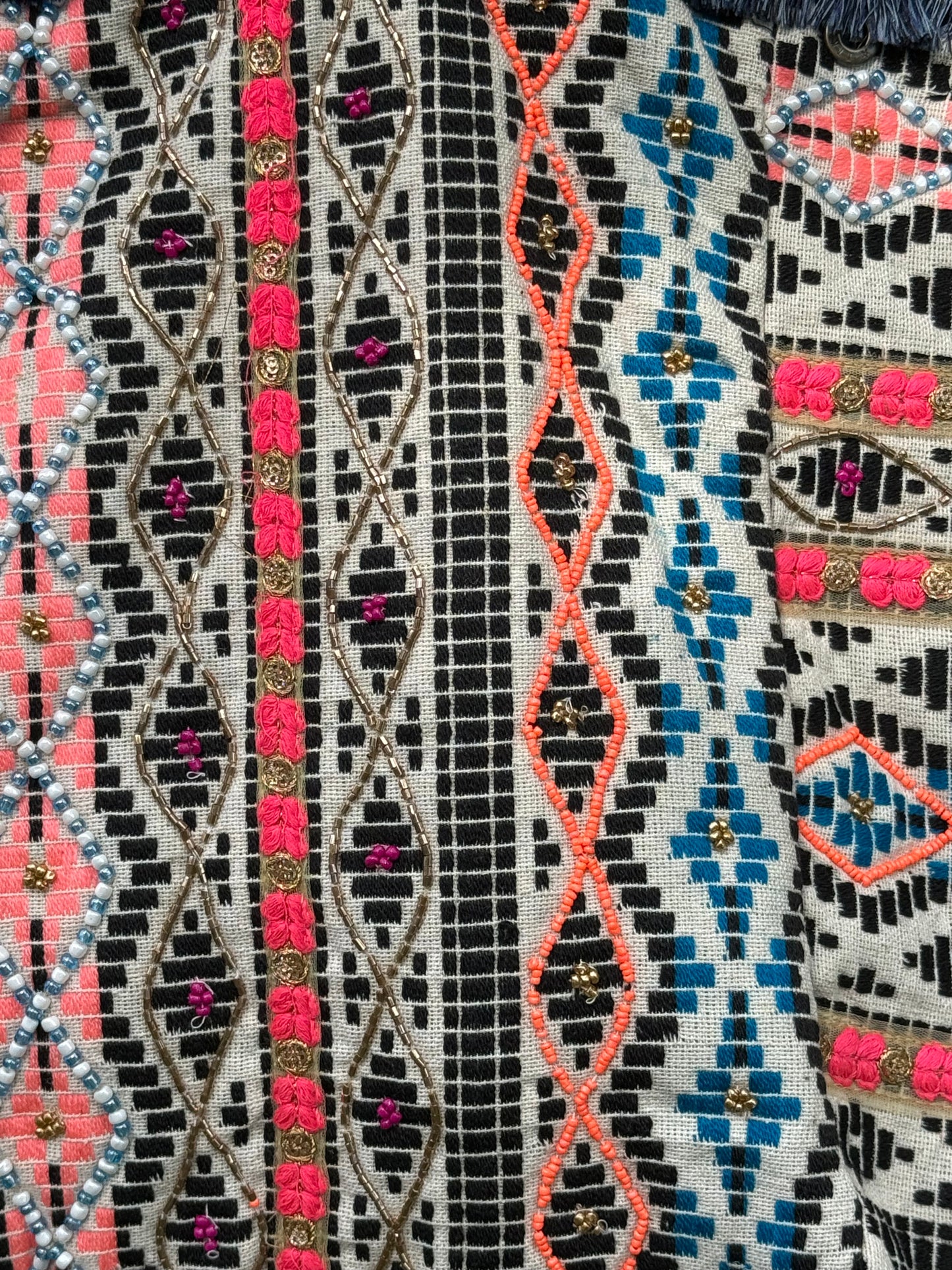 Intricate Beaded Striped Tote Bag