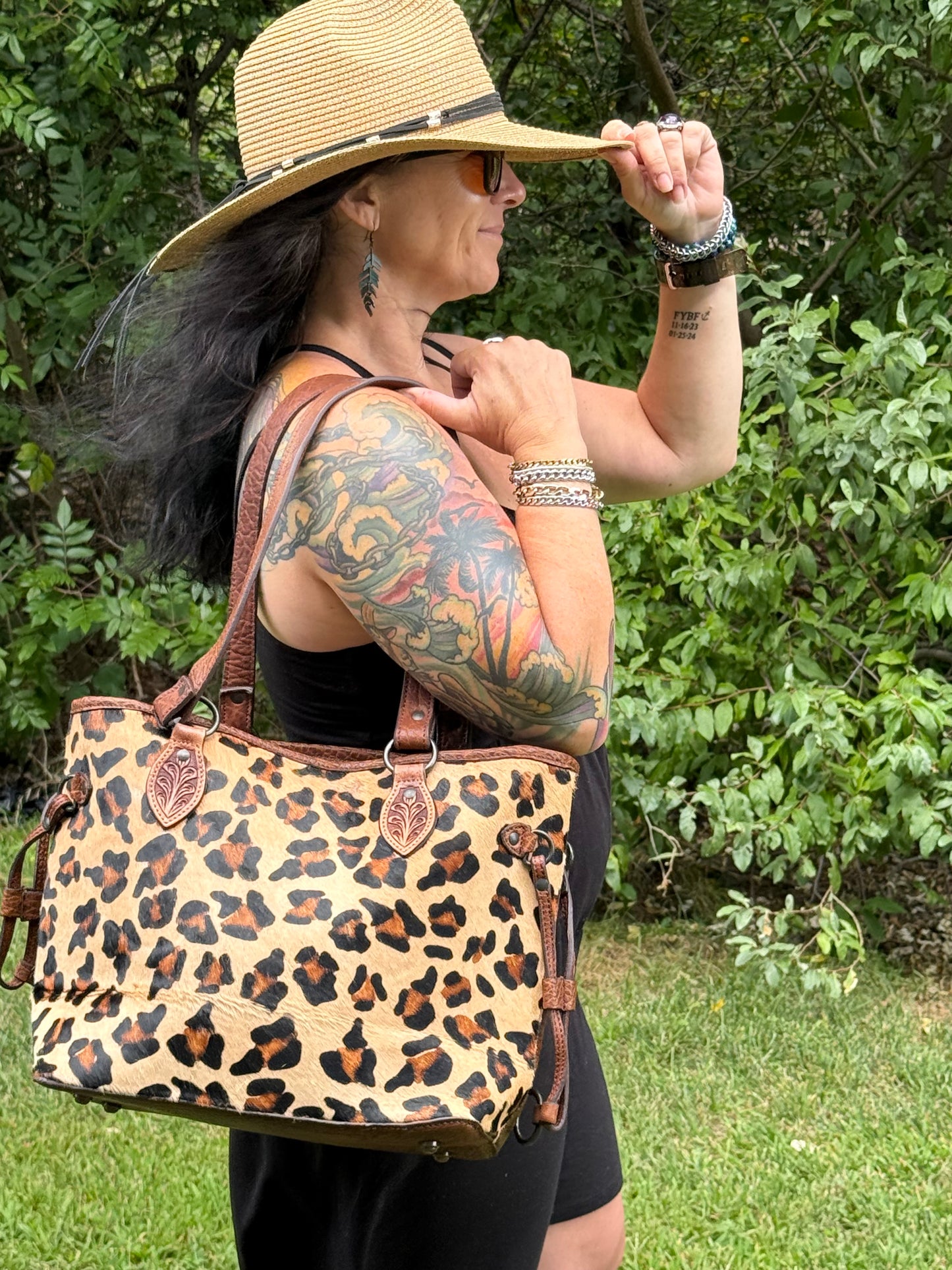 American Darling Cheetah Hair On Genuine Western Leather Tote Bag