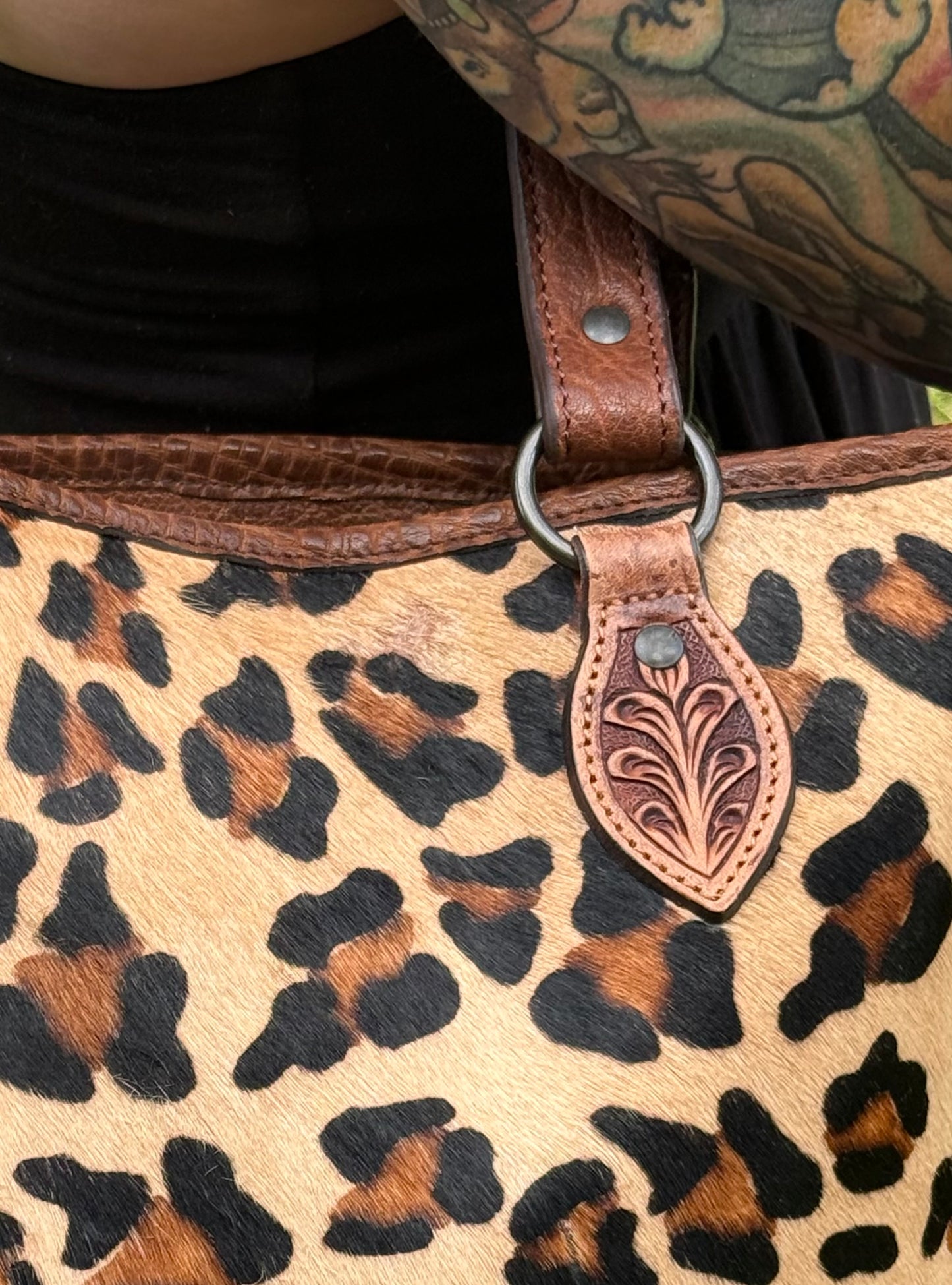 American Darling Cheetah Hair On Genuine Western Leather Tote Bag