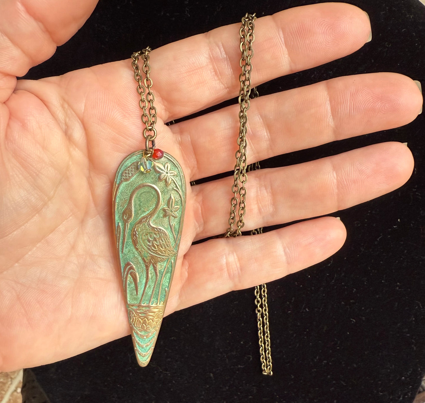 Nouveau Heron Brass Necklace - 26"