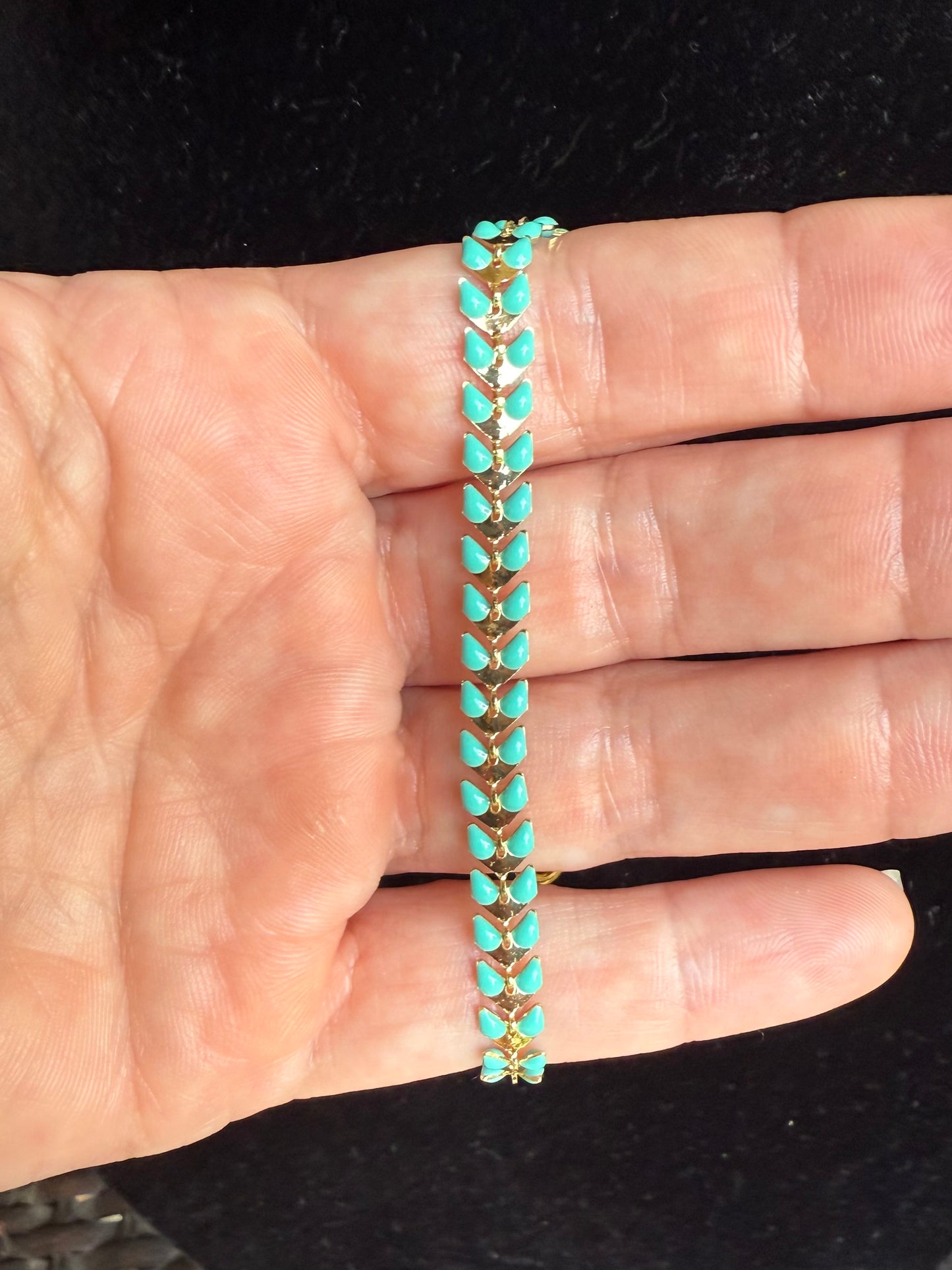 Turquoise Chevron Gold Chain Bracelet