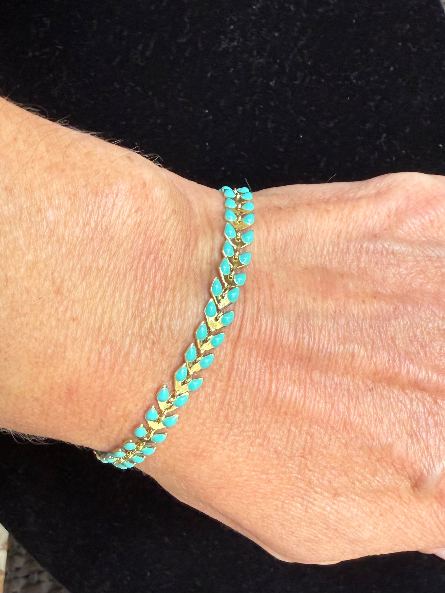 Turquoise Chevron Gold Chain Bracelet