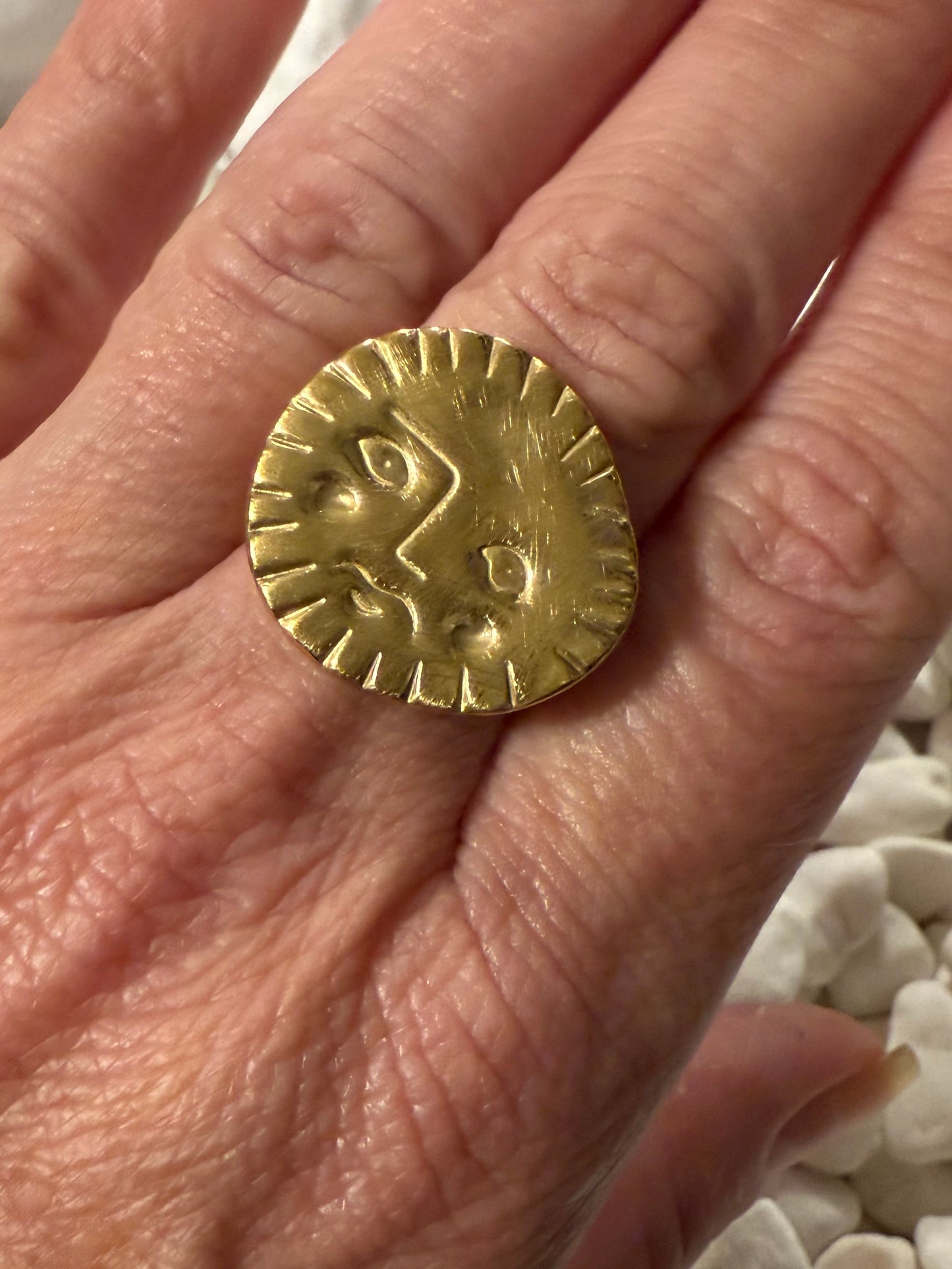 Antique Sun Adjustable Stainless Steel Gold Ring