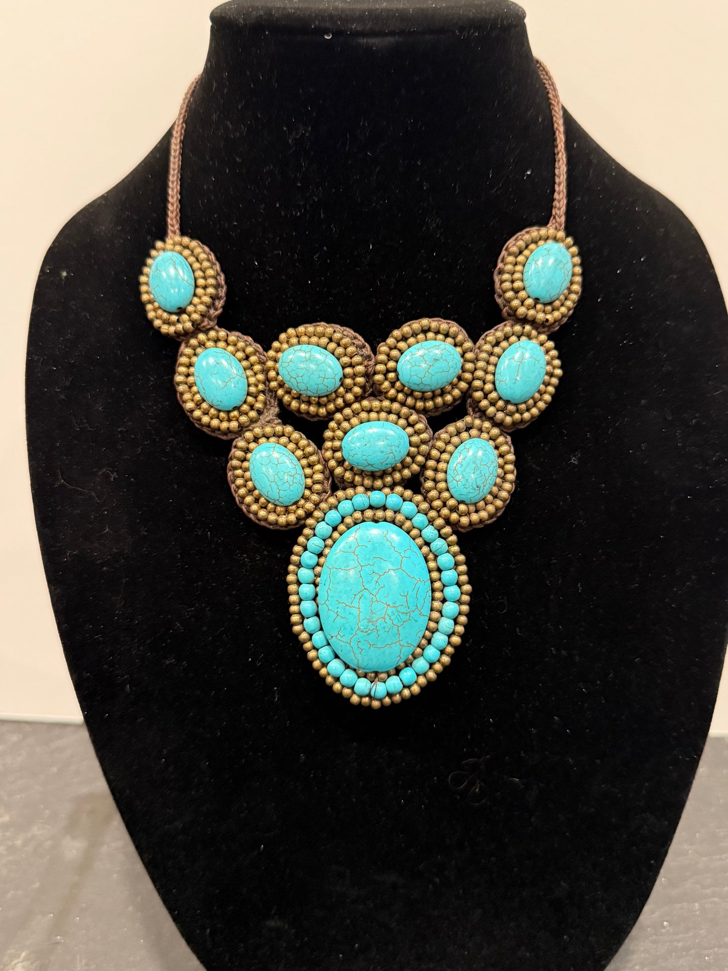 Vintage-Artisan Crotchet Turquoise Necklace