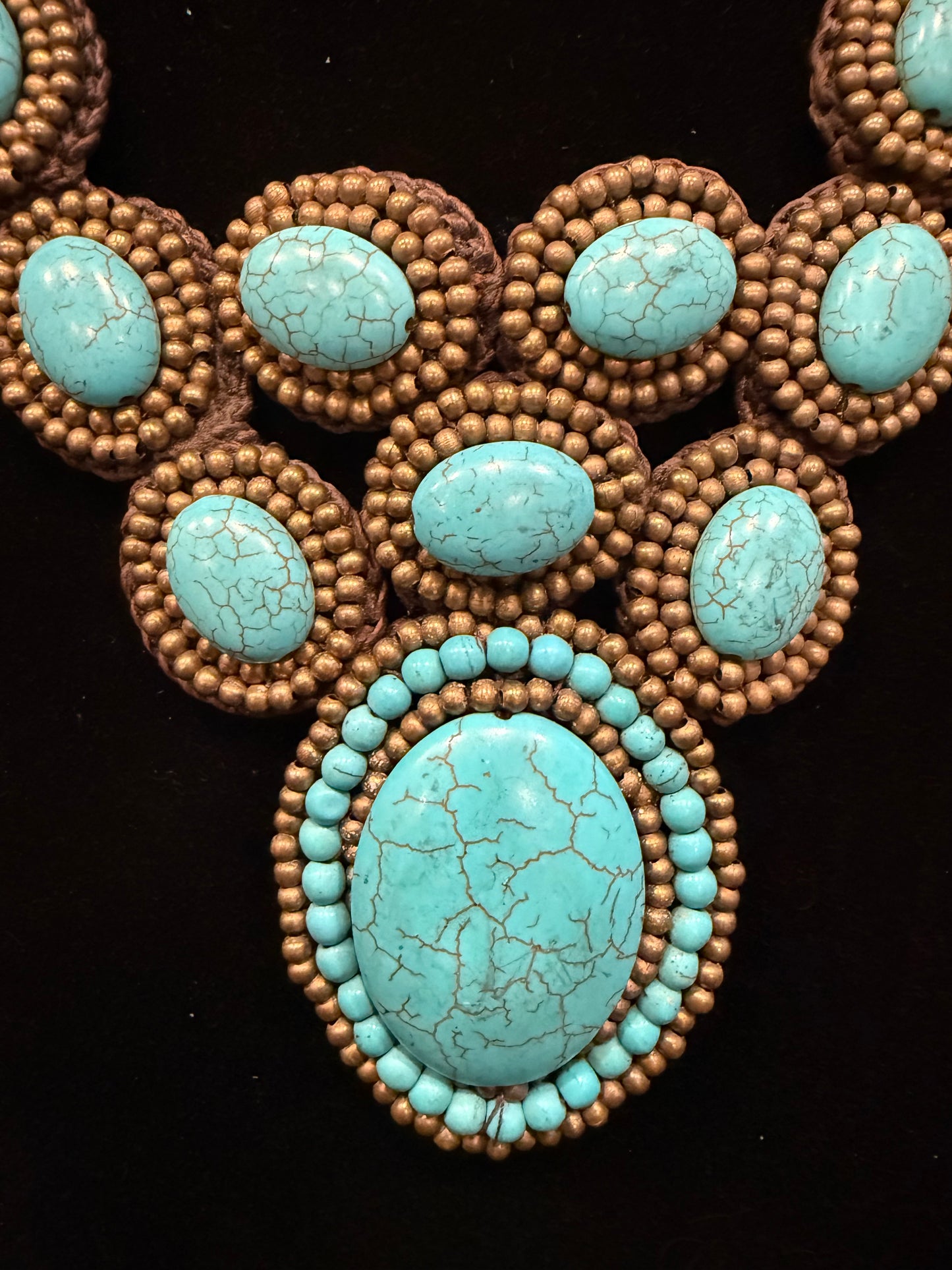 Vintage-Artisan Crotchet Turquoise Necklace