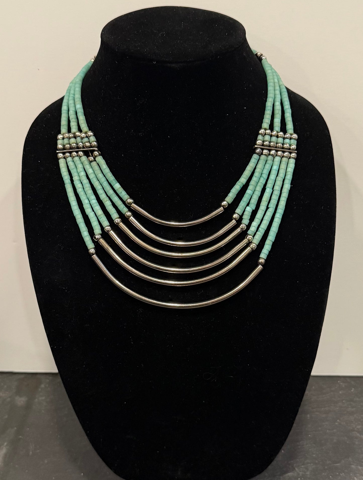 Vintage-Turquoise/Silver Tube Necklace