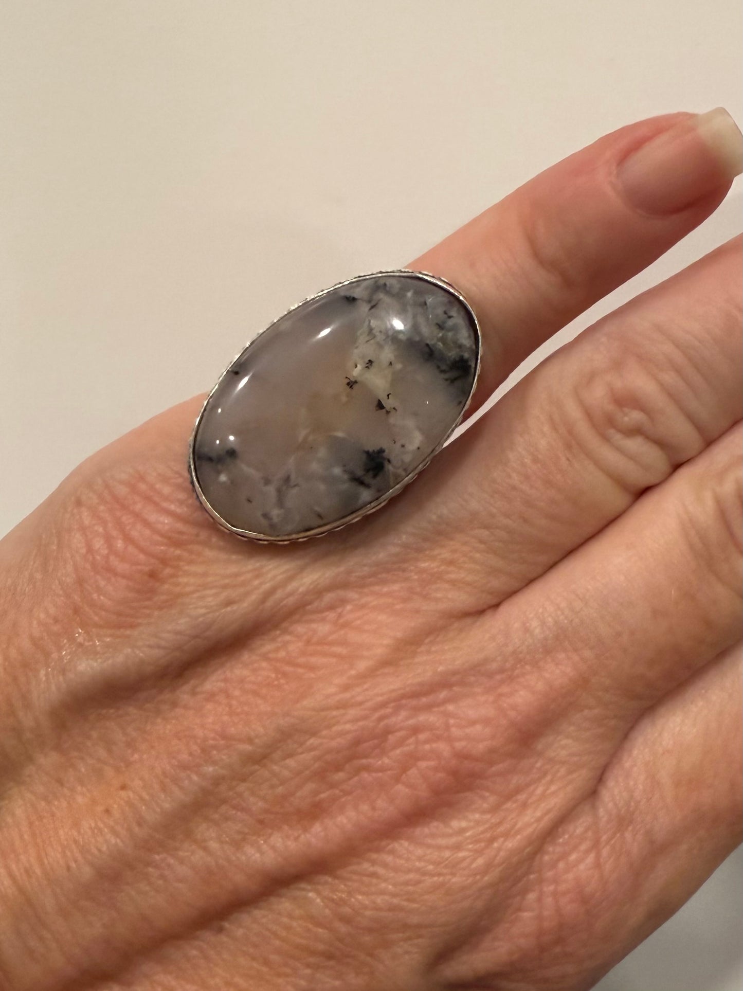 Vintage-Dendritic Agate Sterling Silver Ring sz6