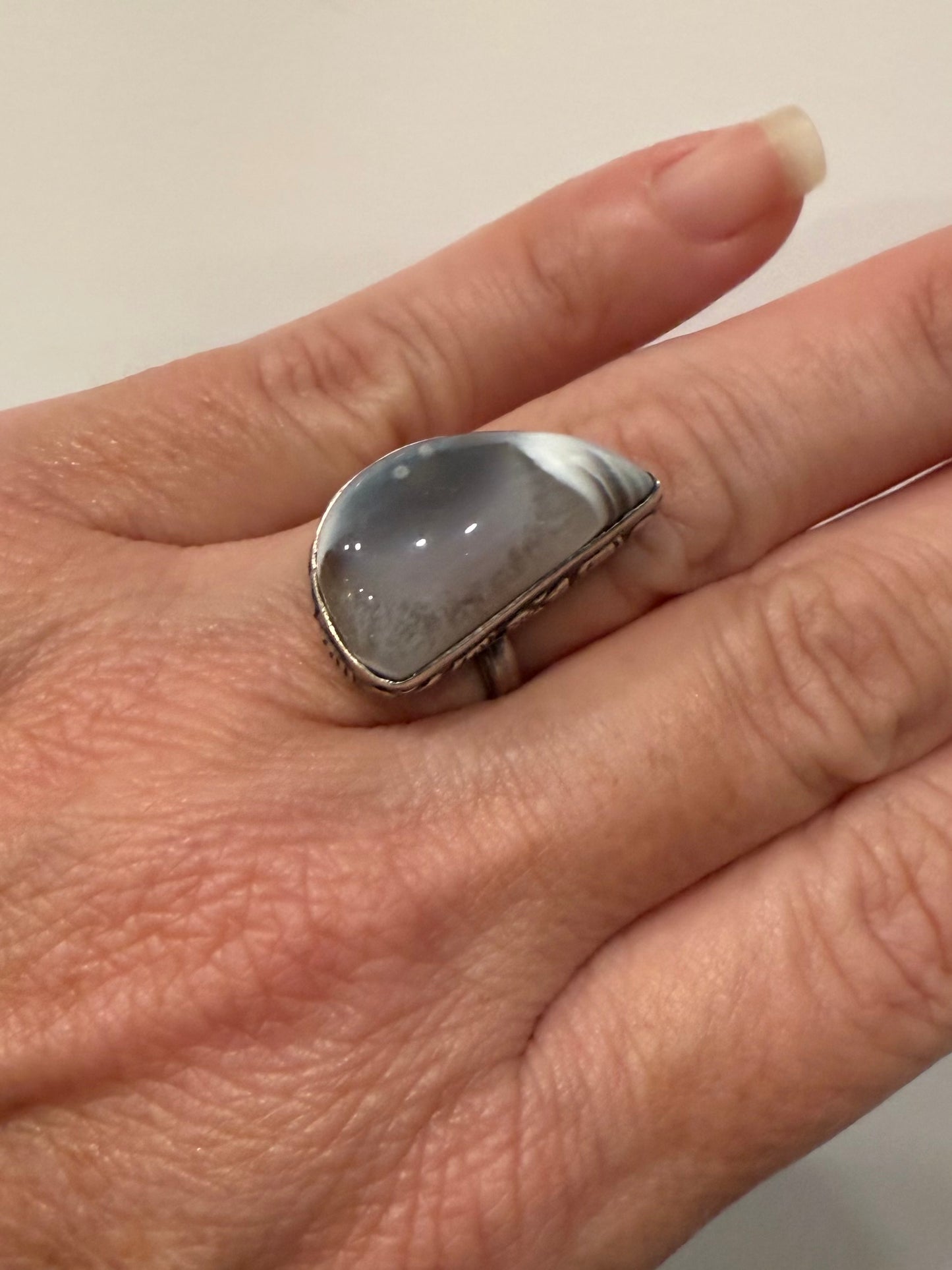 Vintage-Agate Sterling Ring sz8