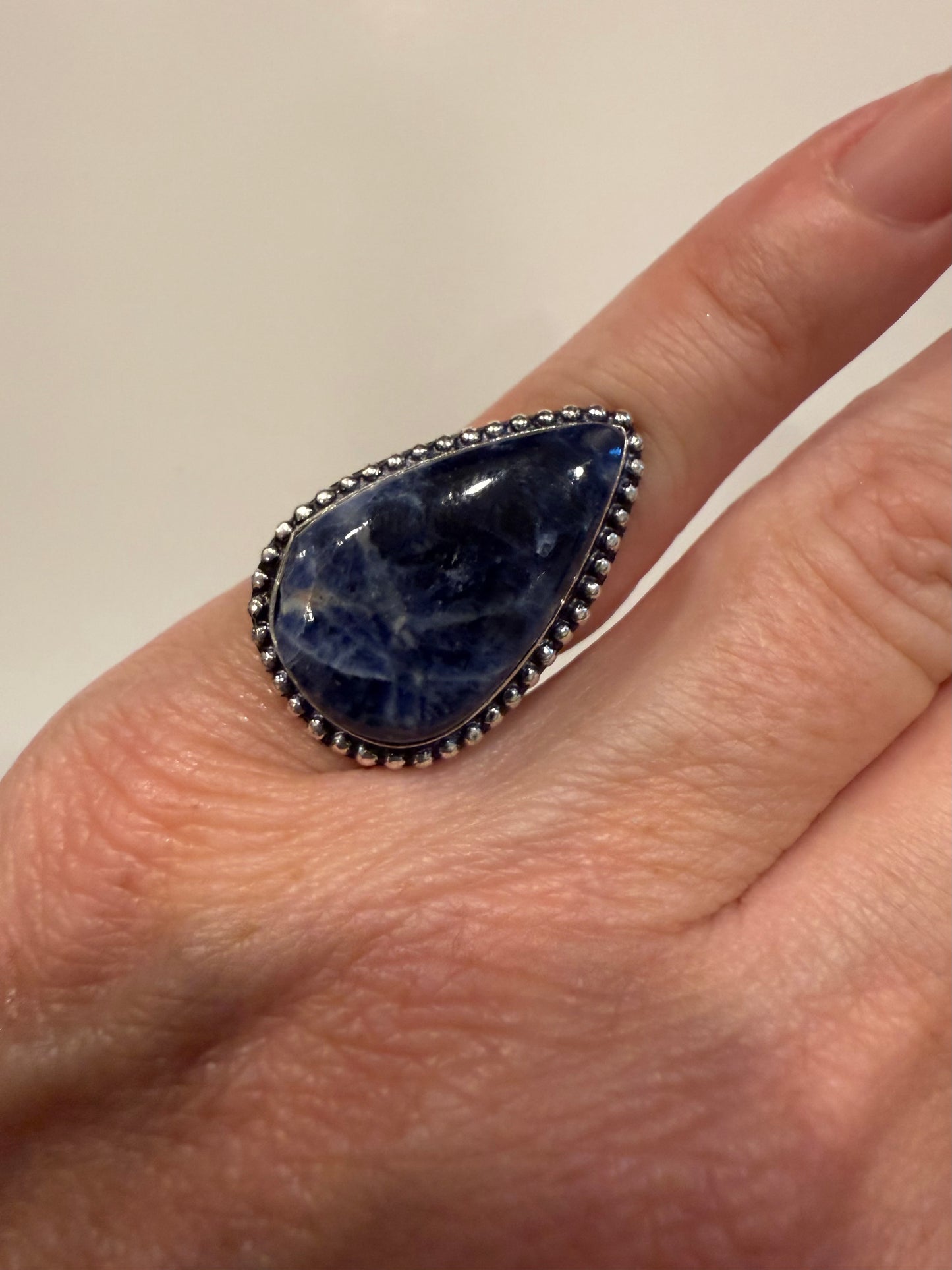 Vintage-Blue Sodalite Sterling Silver Ring sz6