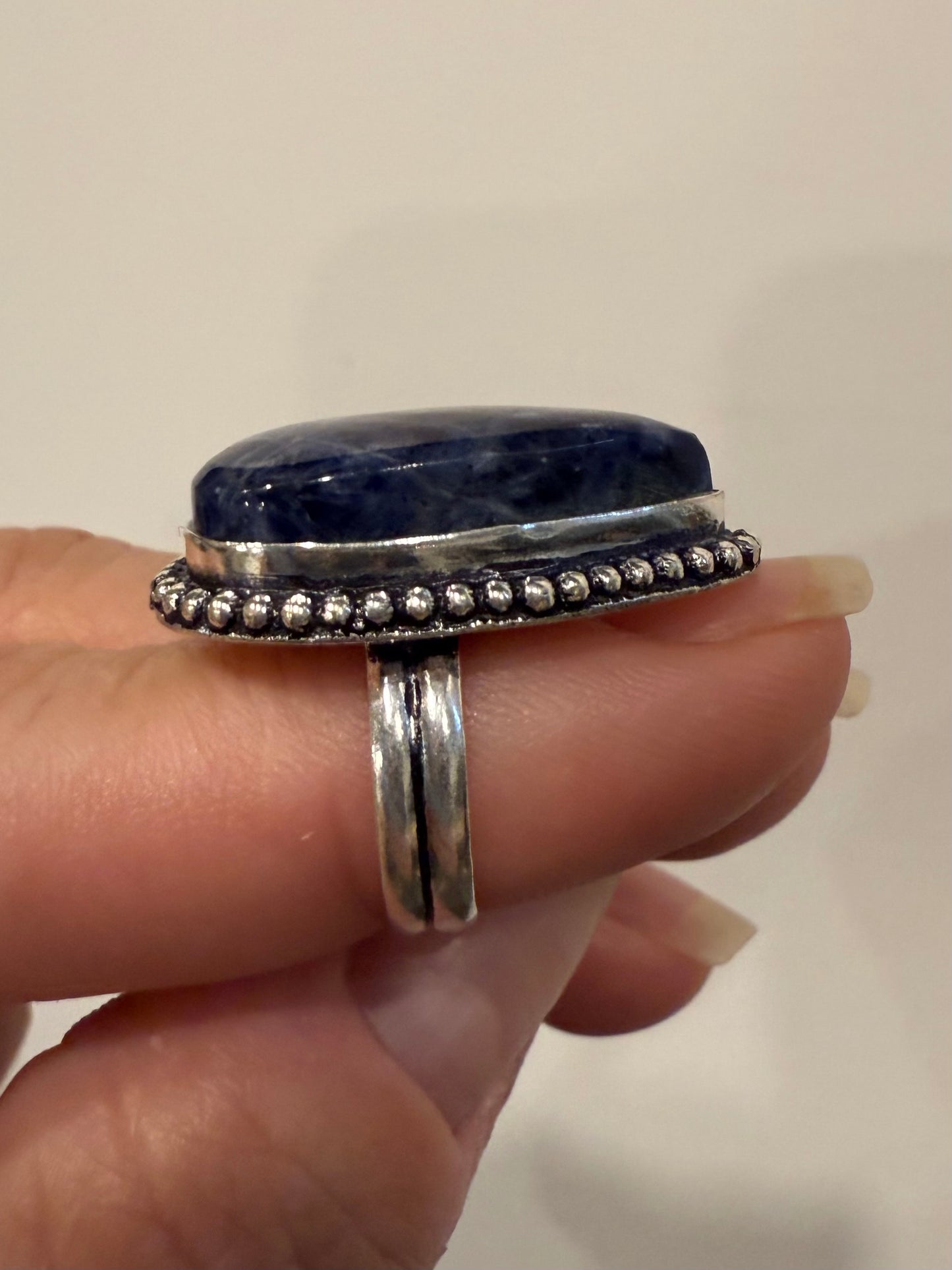 Vintage-Blue Sodalite Sterling Silver Ring sz6
