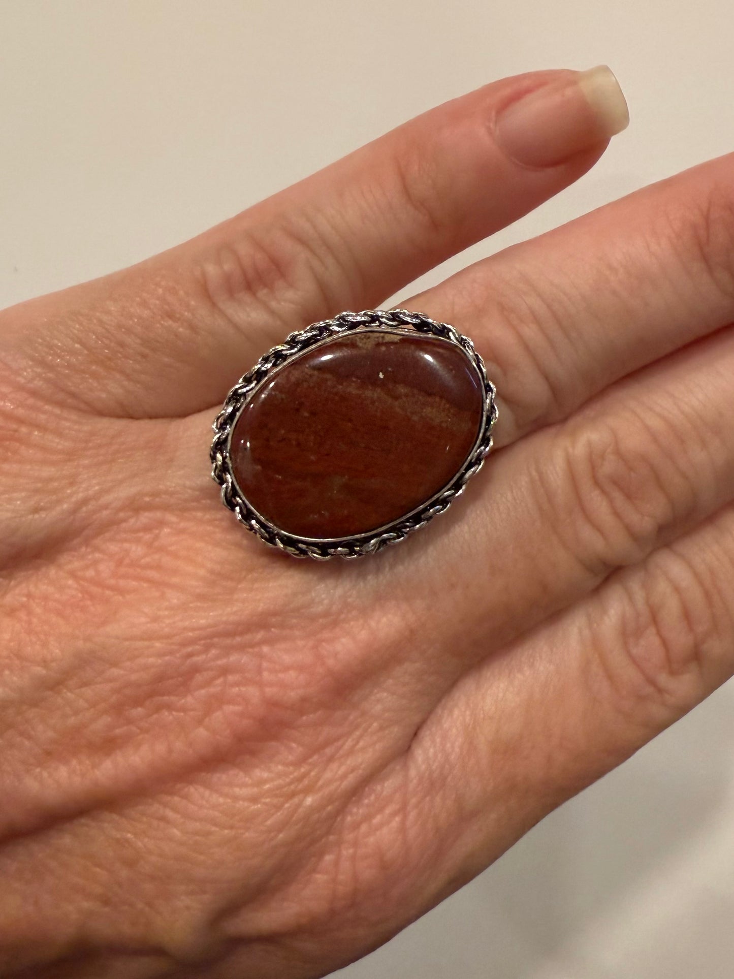 Vintage-Red Jasper Sterling Ring sz7.5