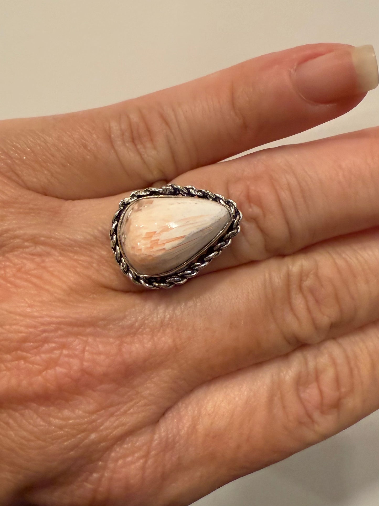 Vintage-Scolecite Sterling Ring sz7.5