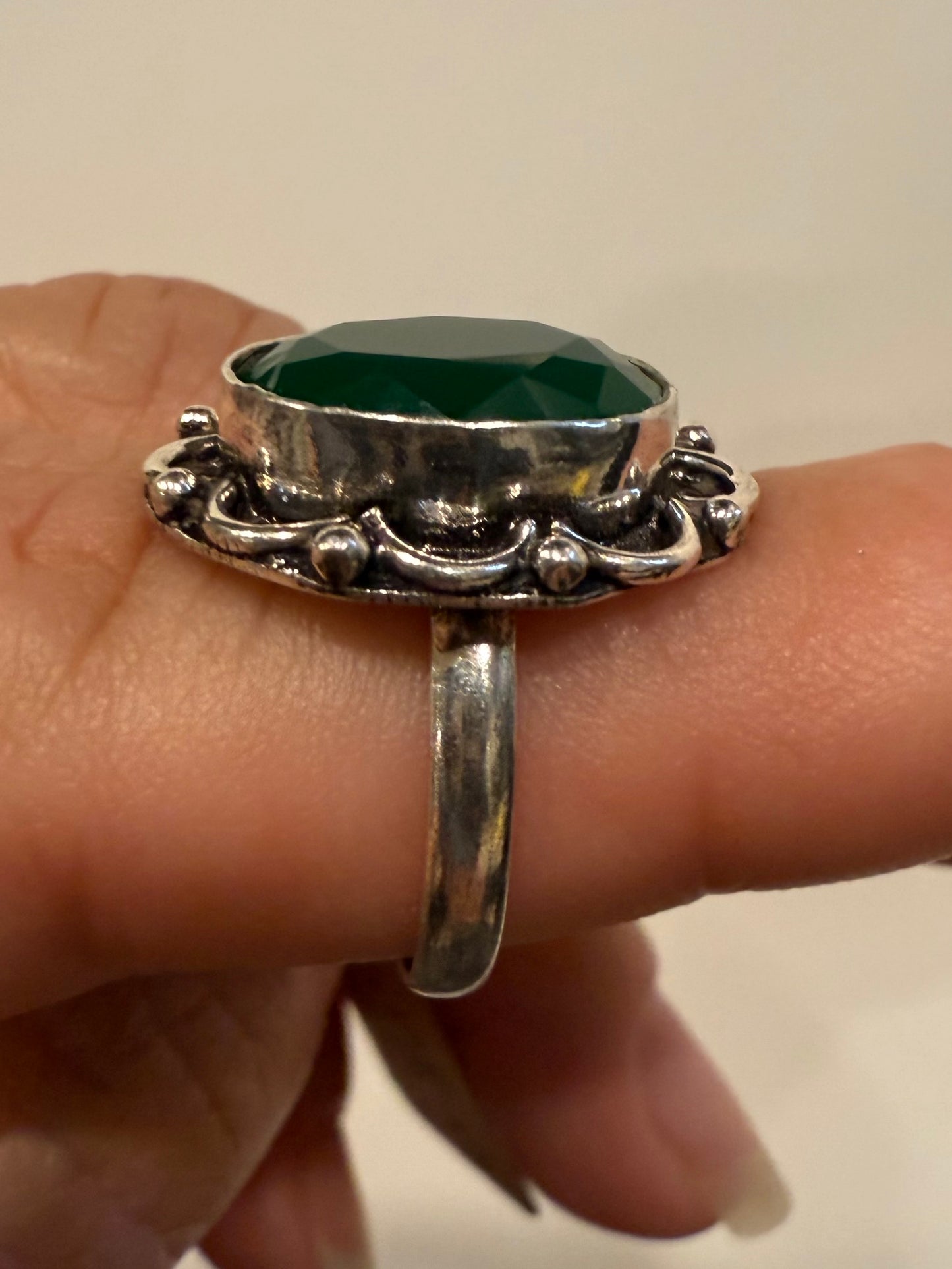 Vintage-Green Onyx Sterling Ring sz7.5