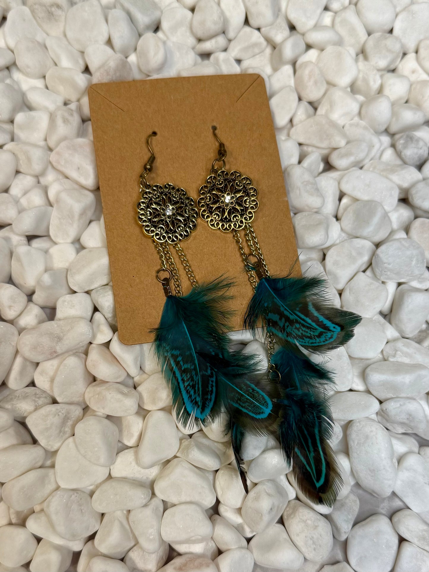 Boho Dreamcatcher Earrings - Teal & Bronze
