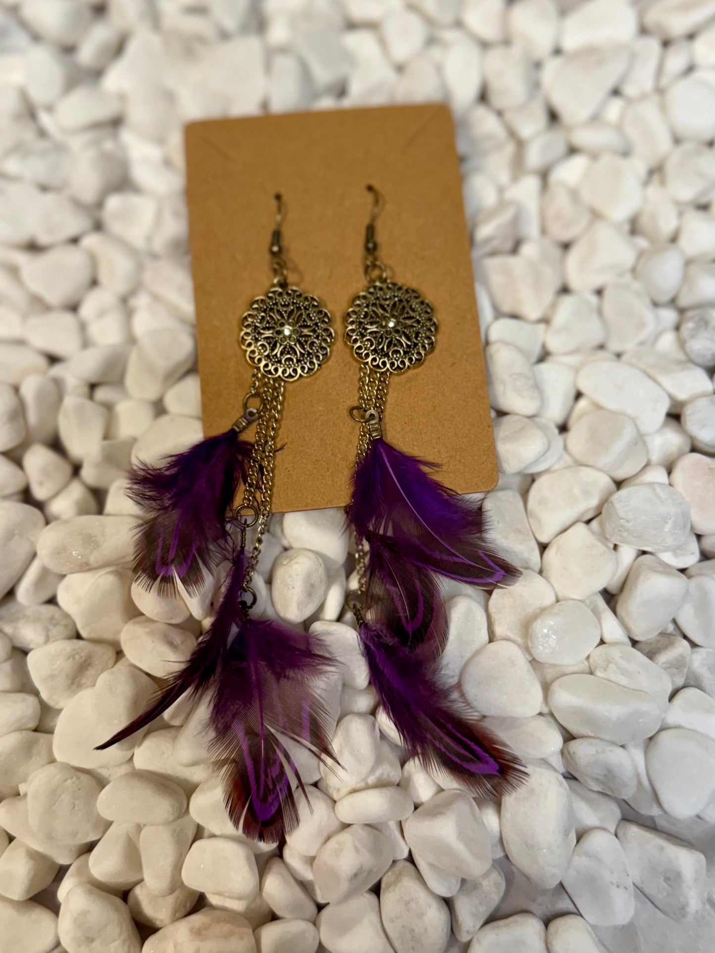 Boho Dreamcatcher Earrings - Purple & Bronze
