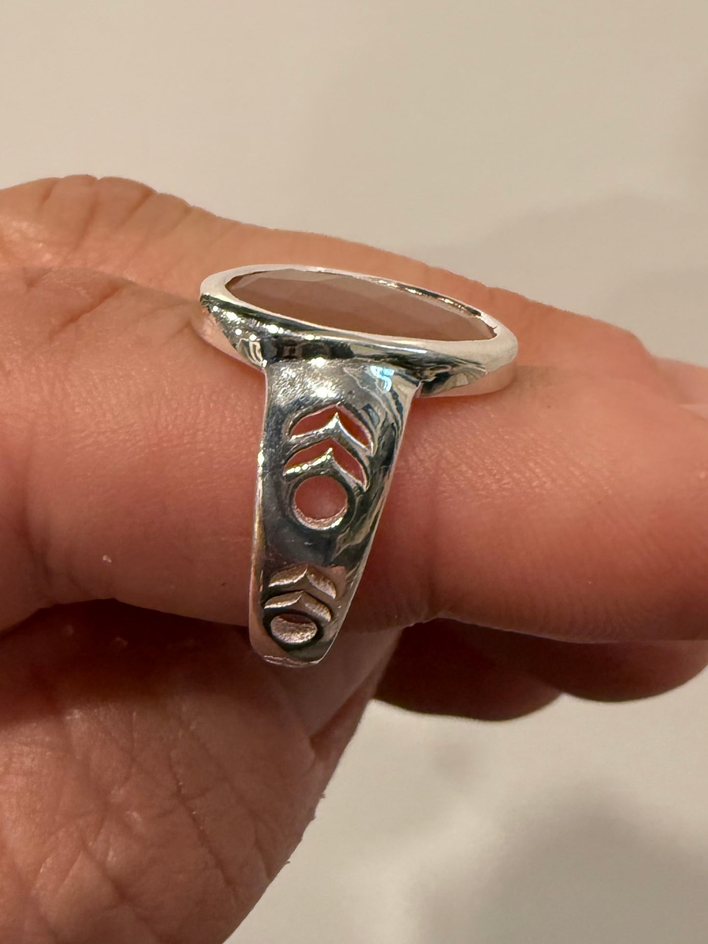 Sterling Peach Moonstone Mata Hari Ring