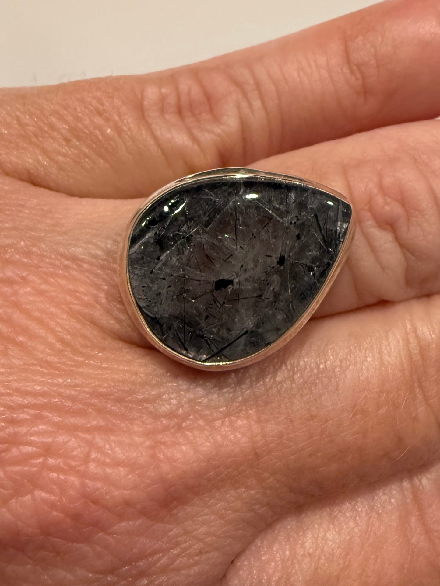 Sterling Black Rutile Quartz Ring