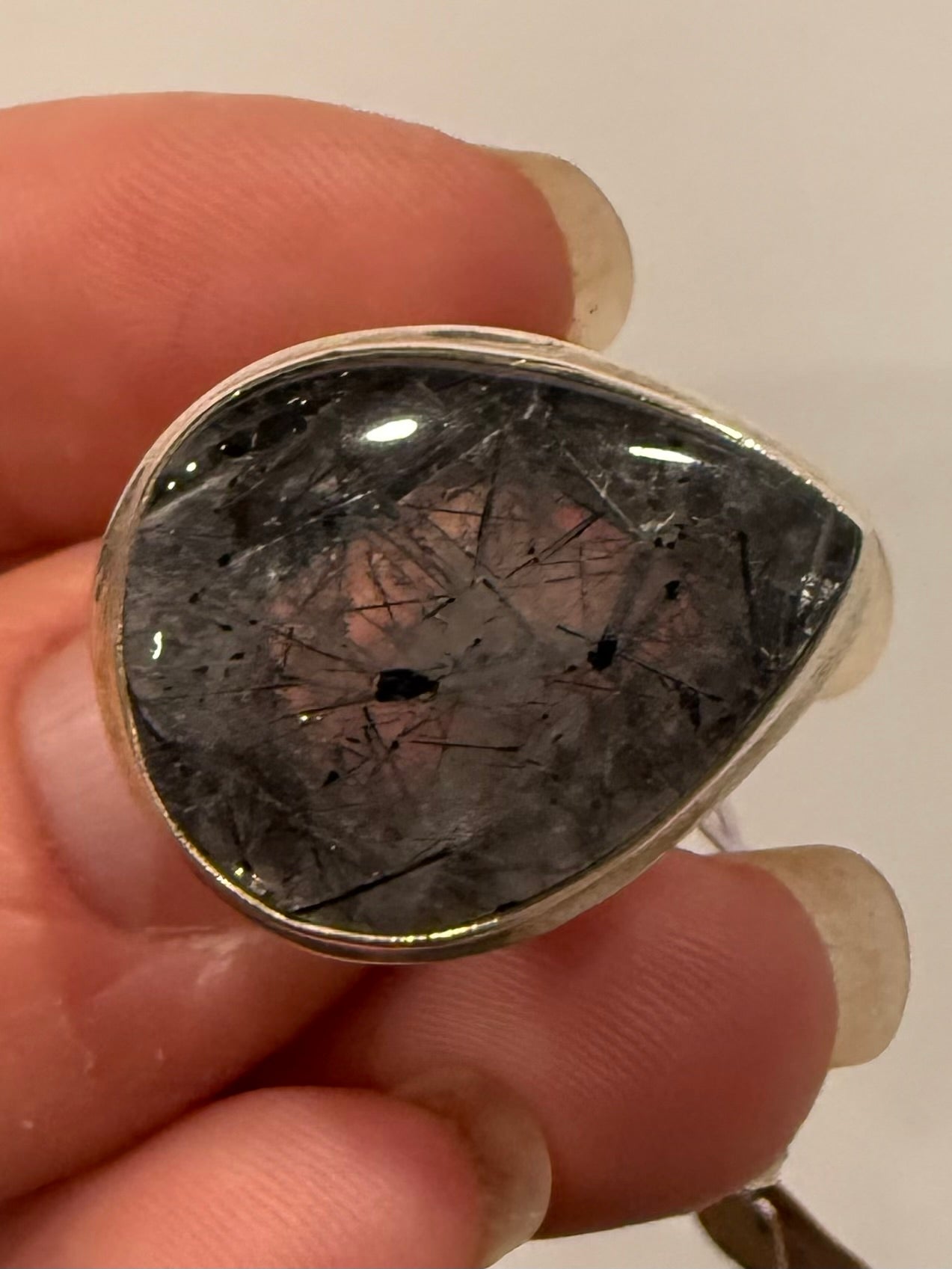 Sterling Black Rutile Quartz Ring