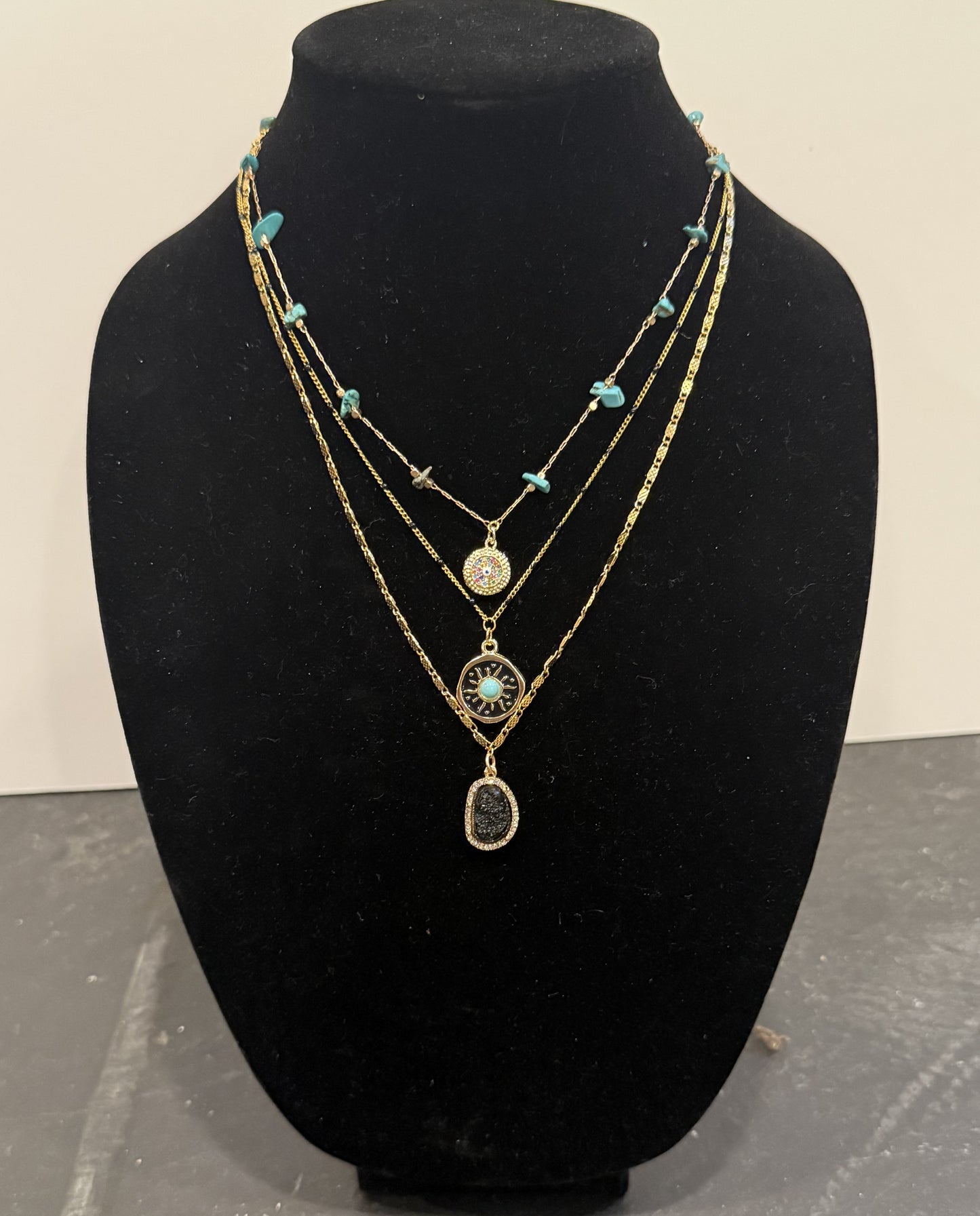 Blue Onyx Triple Necklace