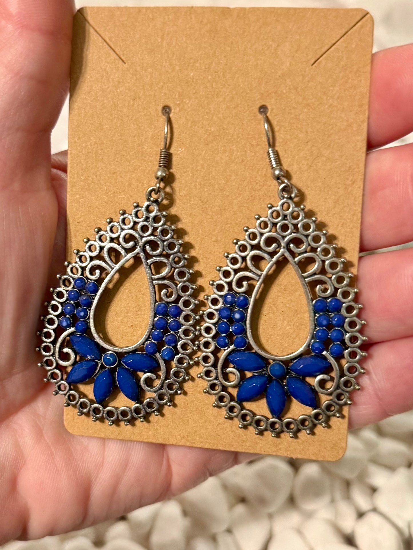 Vintage Blue & Silver Ornate Earrings