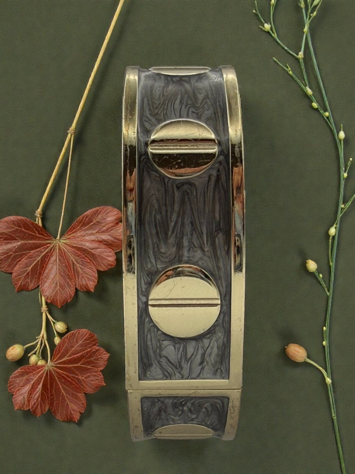 Vintage Gold-Tone & Smoke Resin Cuff Bracelet 7-7.