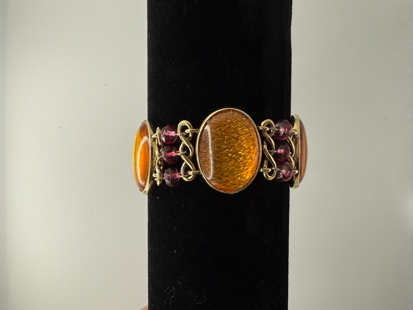 Vintage Amber Garnet Glow Bracelet 6.75"