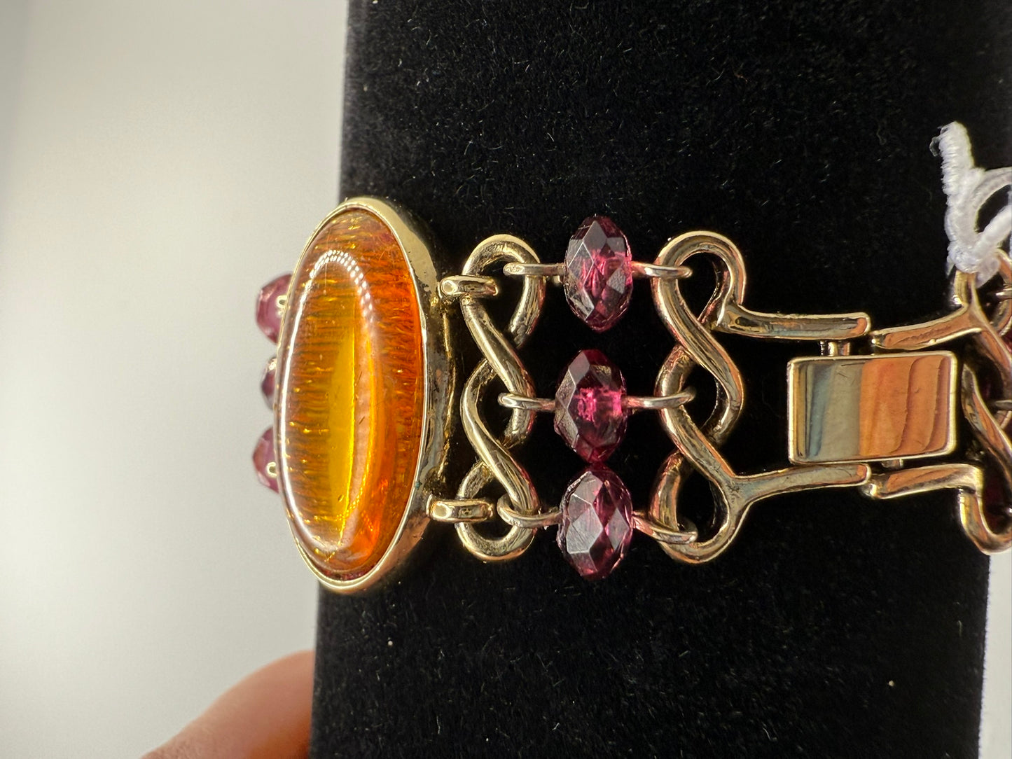 Vintage Amber Garnet Glow Bracelet 6.75"