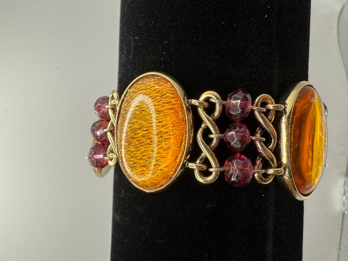 Vintage Amber Garnet Glow Bracelet 6.75"
