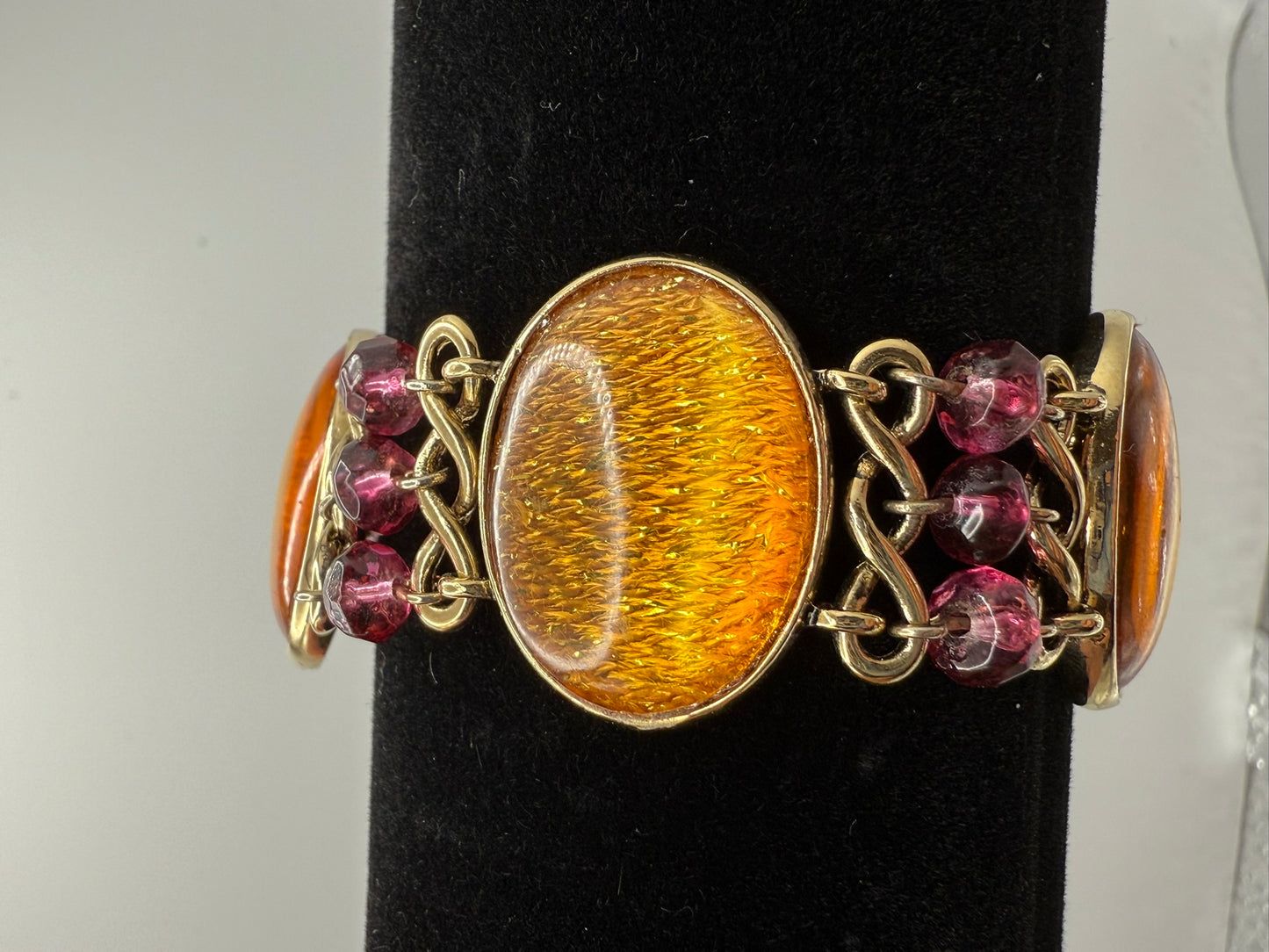 Vintage Amber Garnet Glow Bracelet 6.75"