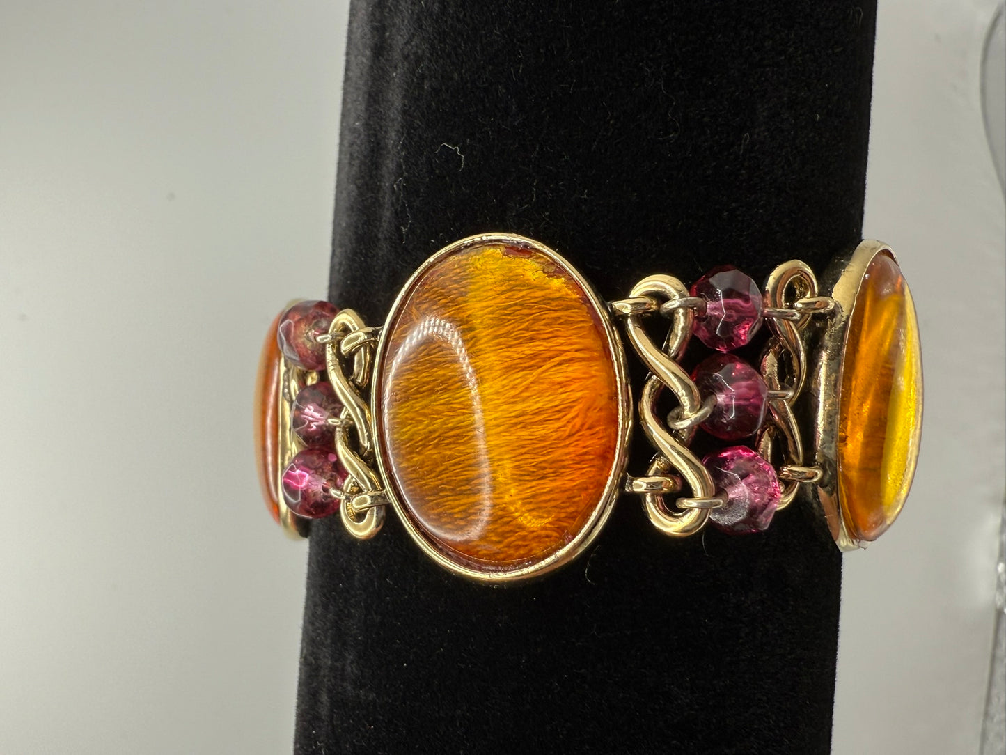 Vintage Amber Garnet Glow Bracelet 6.75"