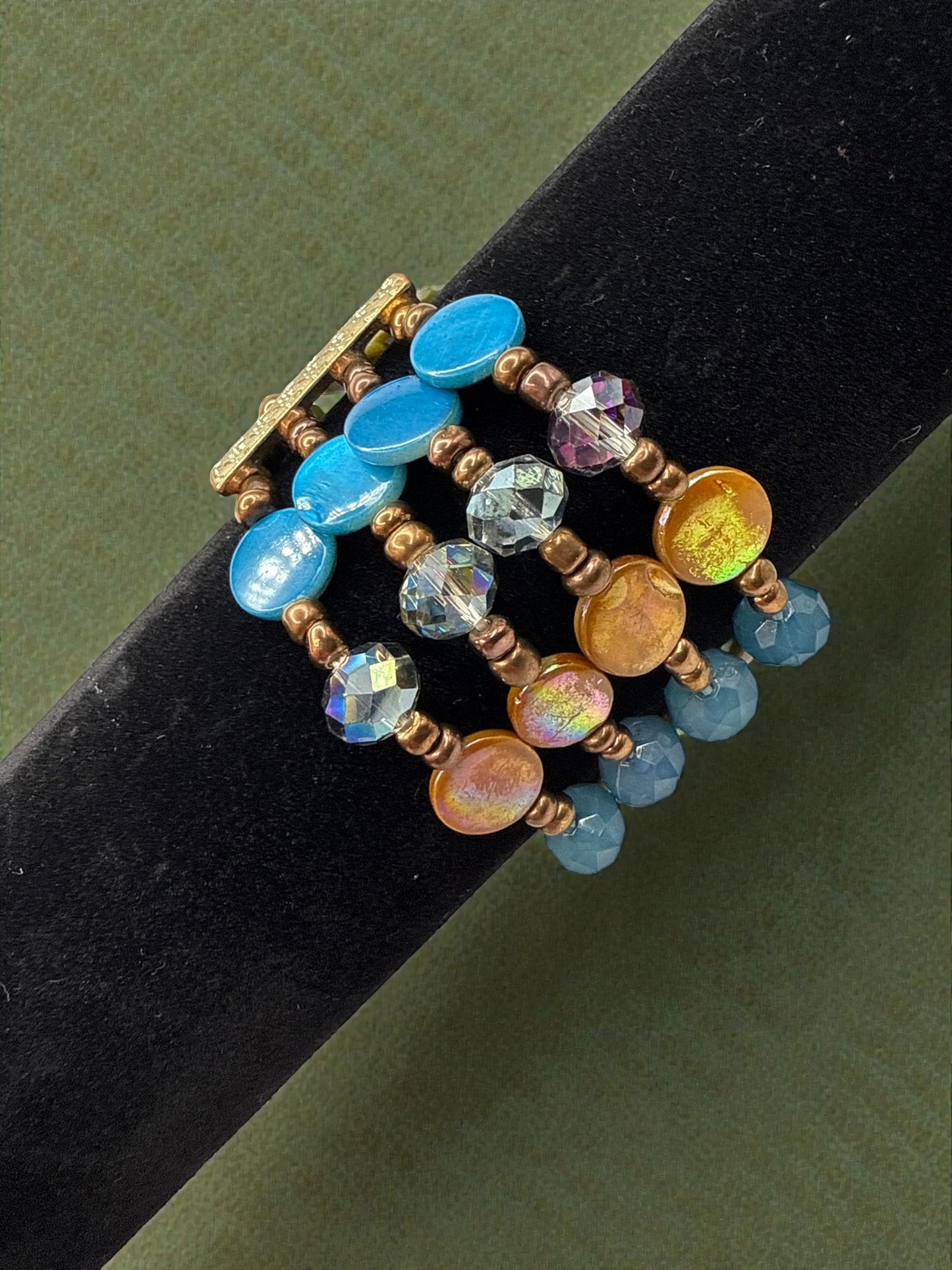 Vintage Coastal Mosaic Beaded Bracelet 6.5-7.5"