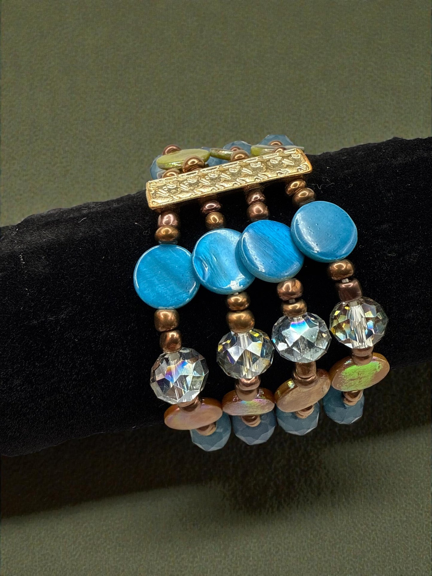 Vintage Coastal Mosaic Beaded Bracelet 6.5-7.5"