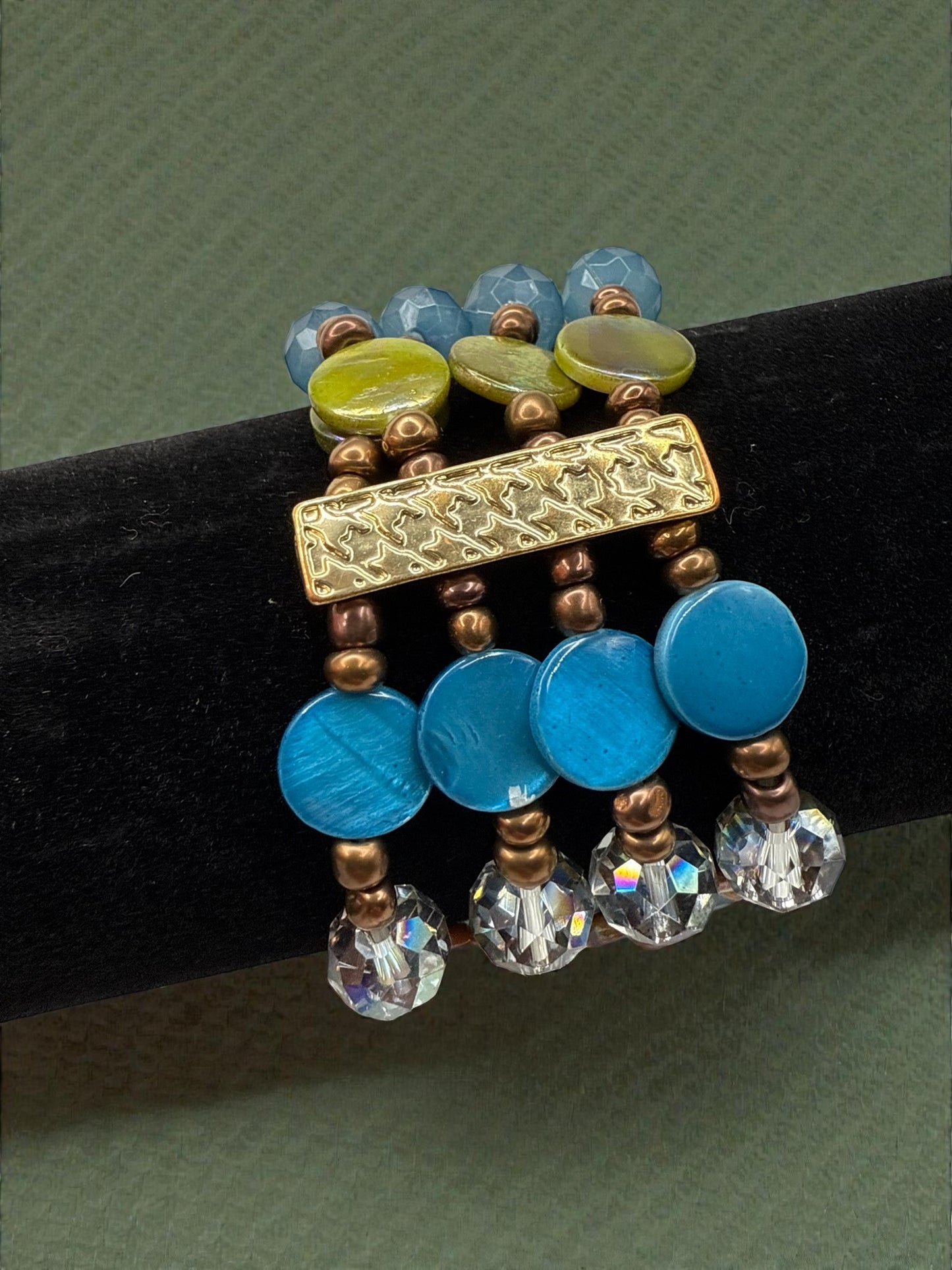 Vintage Coastal Mosaic Beaded Bracelet 6.5-7.5"